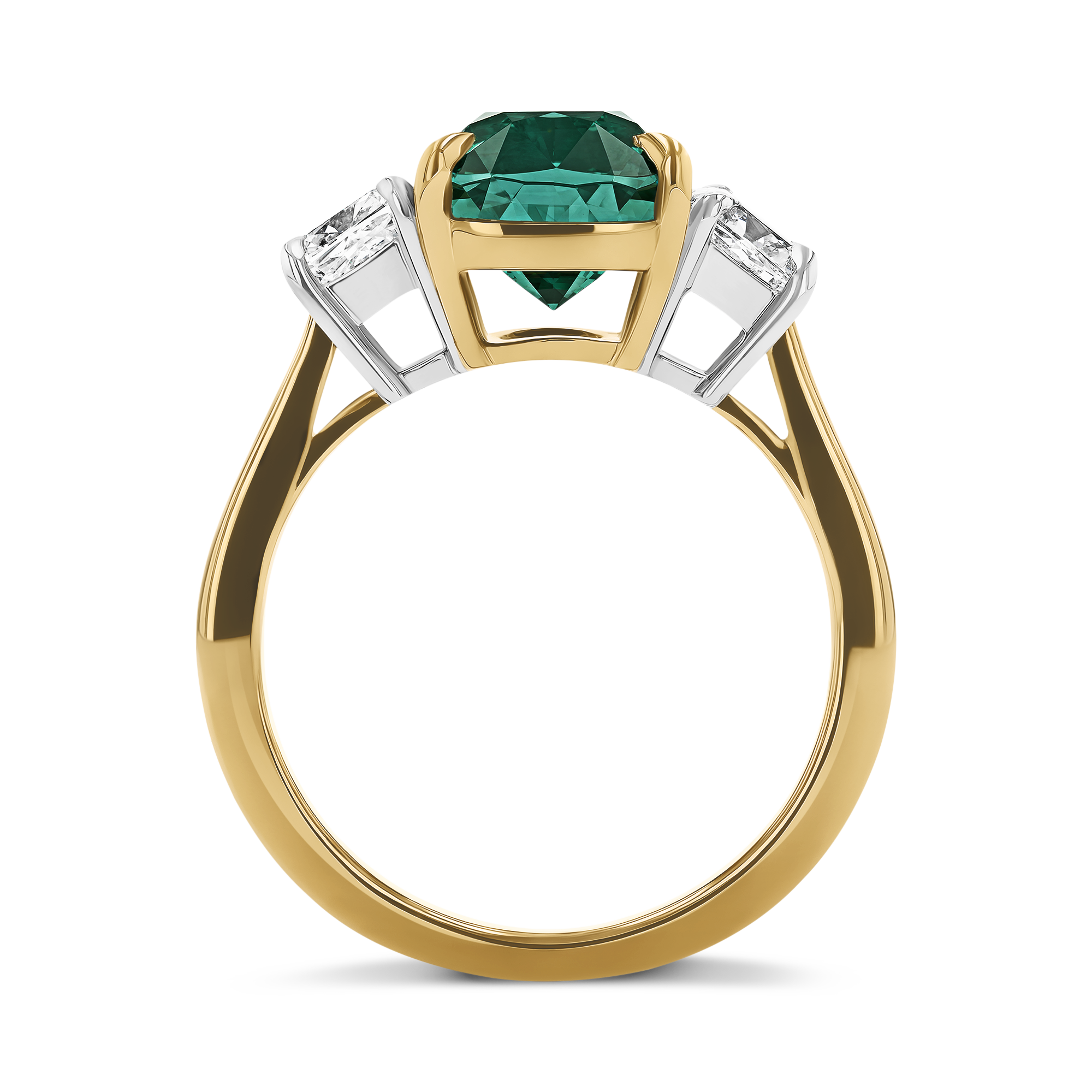 Cushion Cut 3.52ct Namibian Lagoon Tourmaline and Diamond Three Stone Ring Cushion modern cut, Claw set_3