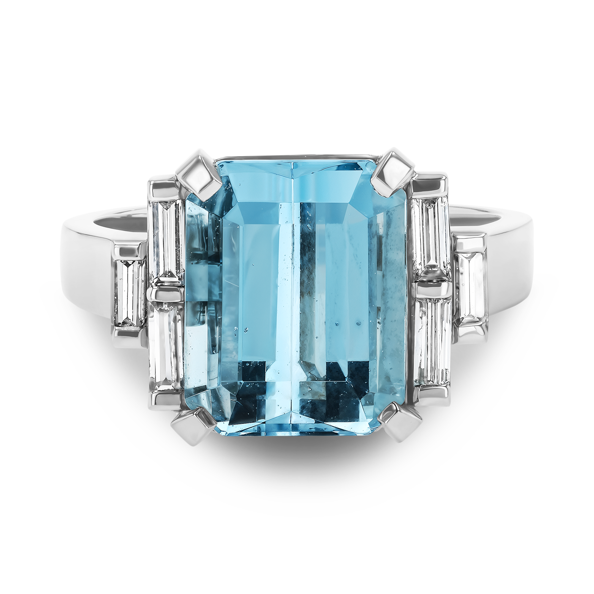 Emerald Cut 3.54ct Aquamarine and Diamond Ring Emerald Cut, Claw Set_2