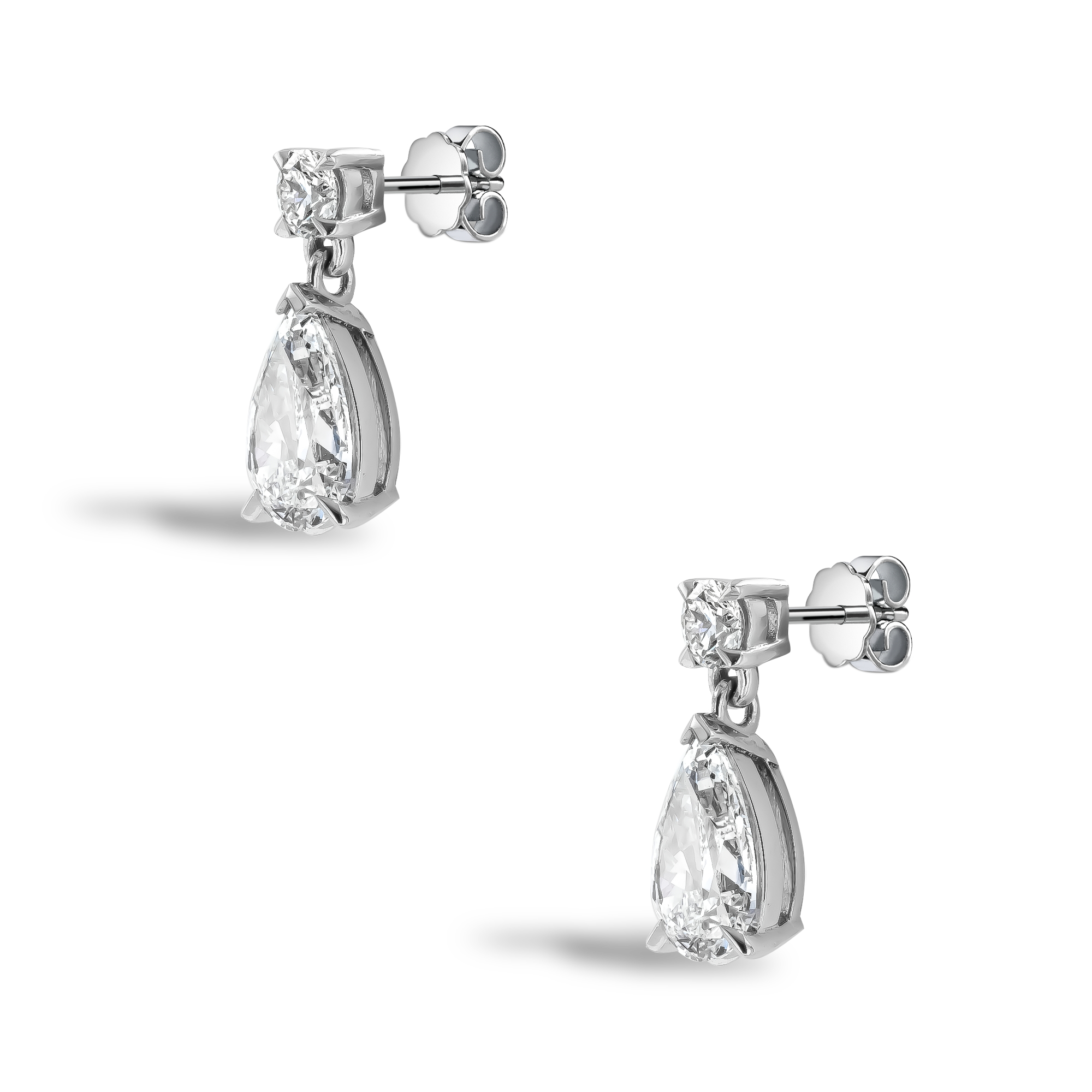 Colourless Pear Diamond Drop Earrings Pear Cut, Claw Set_2