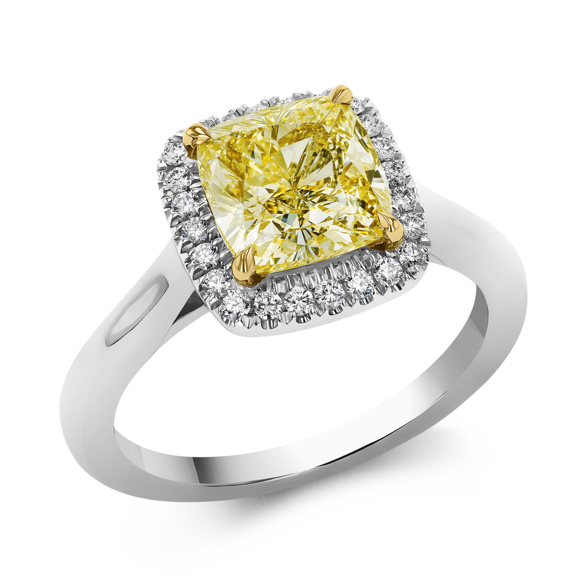 Cushion Cut 2.57ct Brilliant Cut Fancy Yellow Diamond Halo Ring Cushion & Brilliant Cut, Claw Set_1