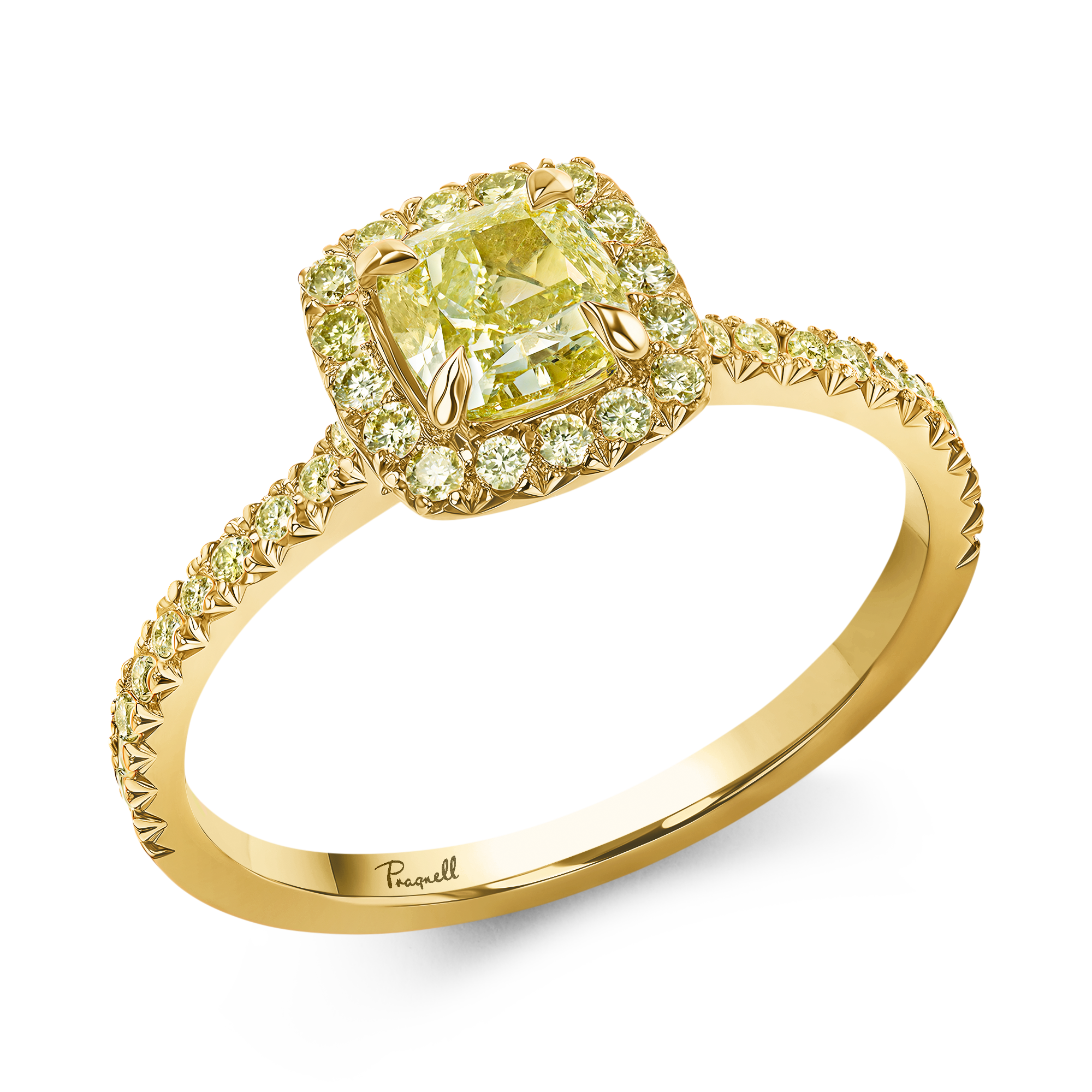 Celestial 0.70ct Fancy Yellow Diamond Cluster Ring Cushion modern cut, Claw set_1