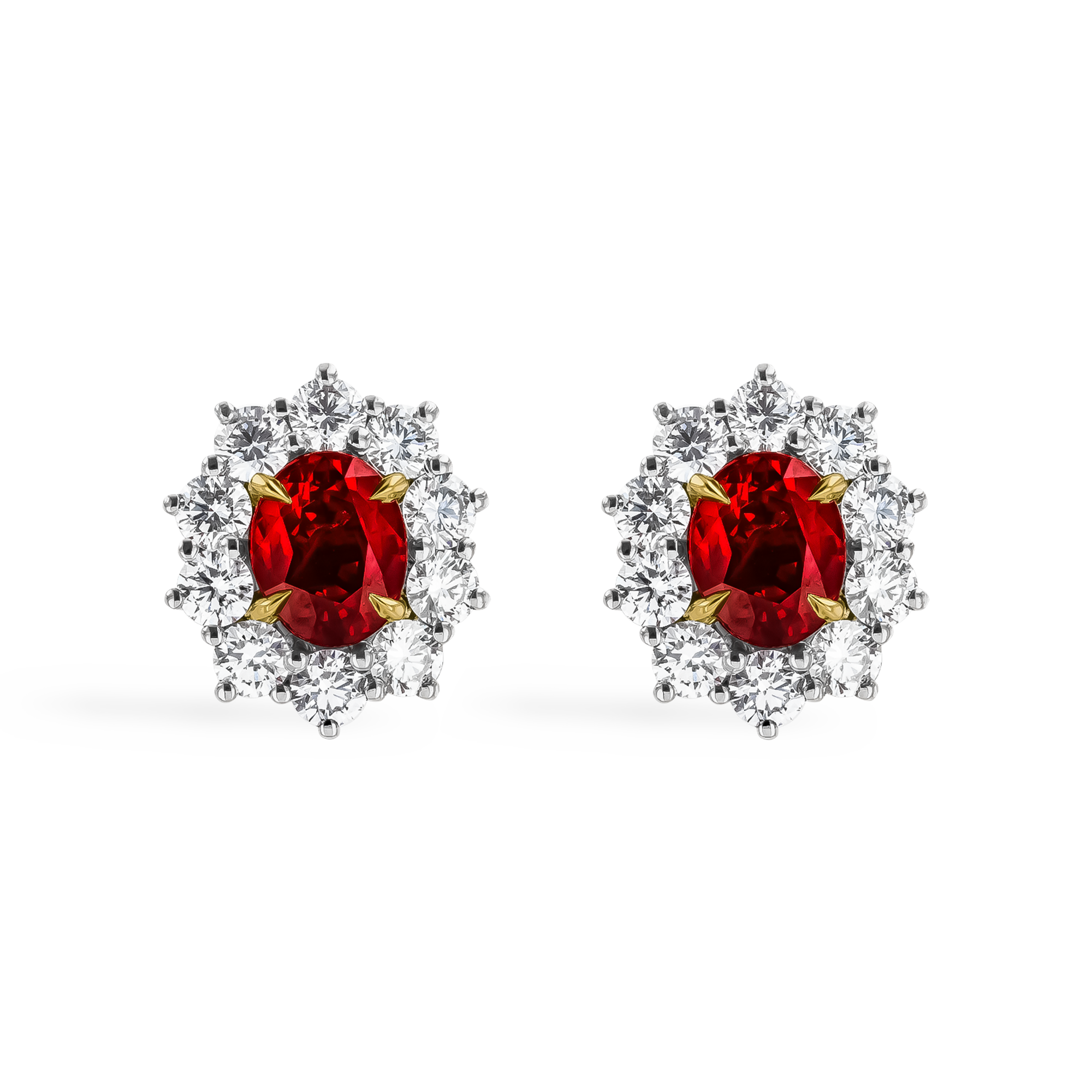 Oval Ruby and Diamond Cluster Earrings Oval & Brilliant Cut, Claw Set_1