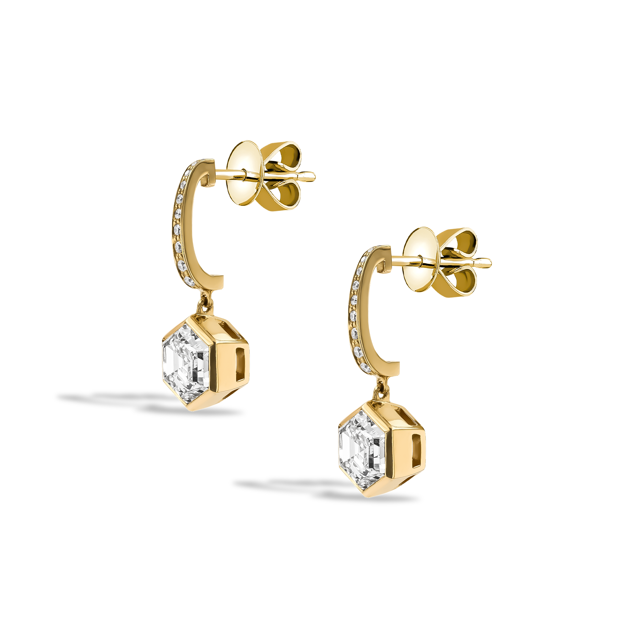 Honeycomb Diamond Drop Earrings Hexagonal Cut, Rubover Set_2