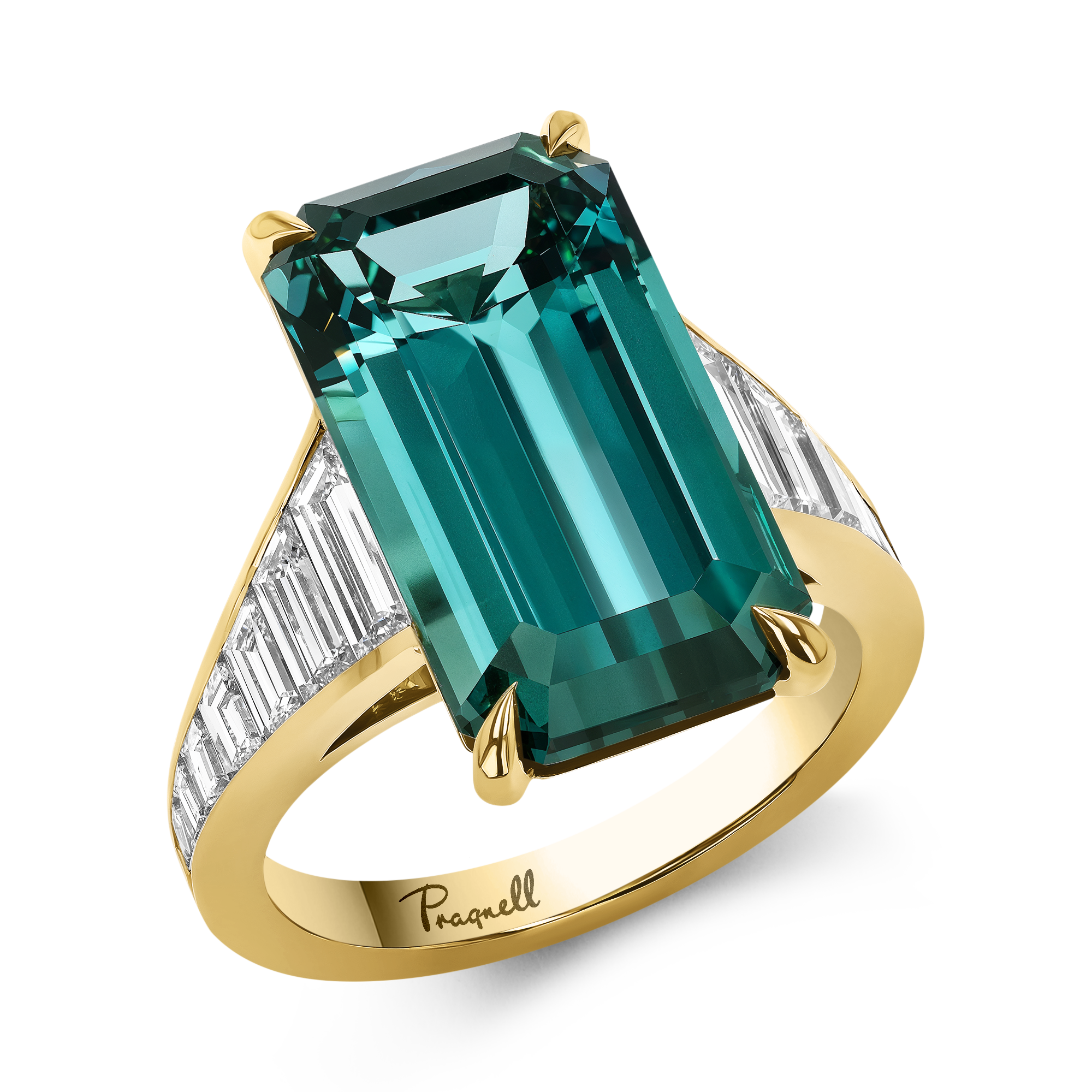 Masterpiece 10.28ct Namibia Tourmaline and Diamond Ring Emerald Cut, Claw Set_1