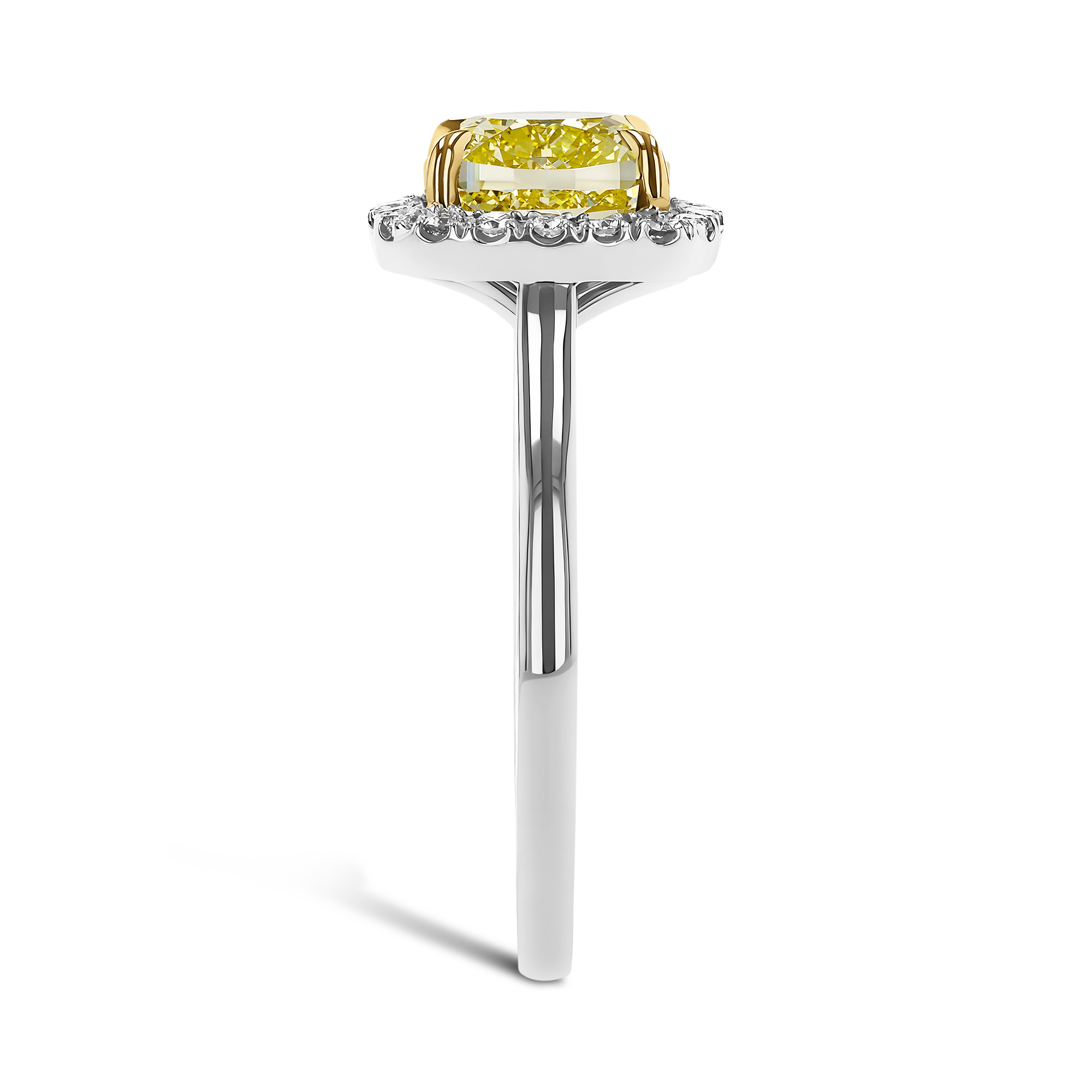 Cushion Cut 3.02ct Kimberley Fancy Intense Yellow Diamond Cluster Ring Cushion Modern & Brilliant Cut, Claw Set_4