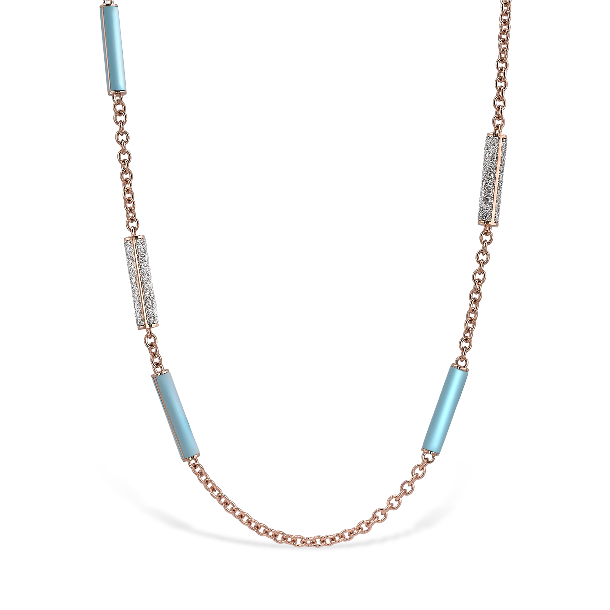 Rose Gold Turquoise and Diamond Necklace Brilliant Cut, Pavé Set_2