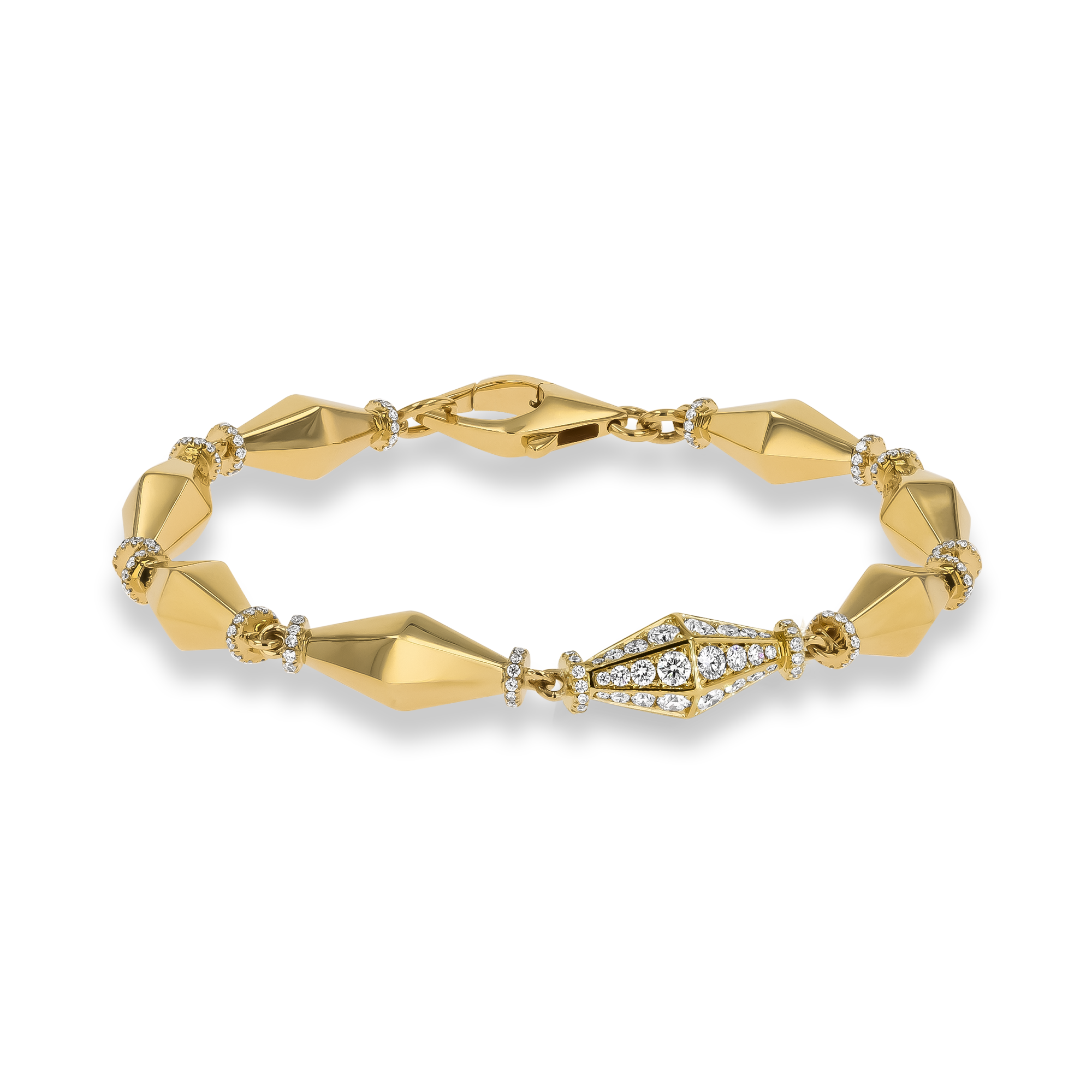 Cleopatra 1.921ct Diamond Gold Faceted Barrel Link Bracelet Brilliant cut, Claw set_1