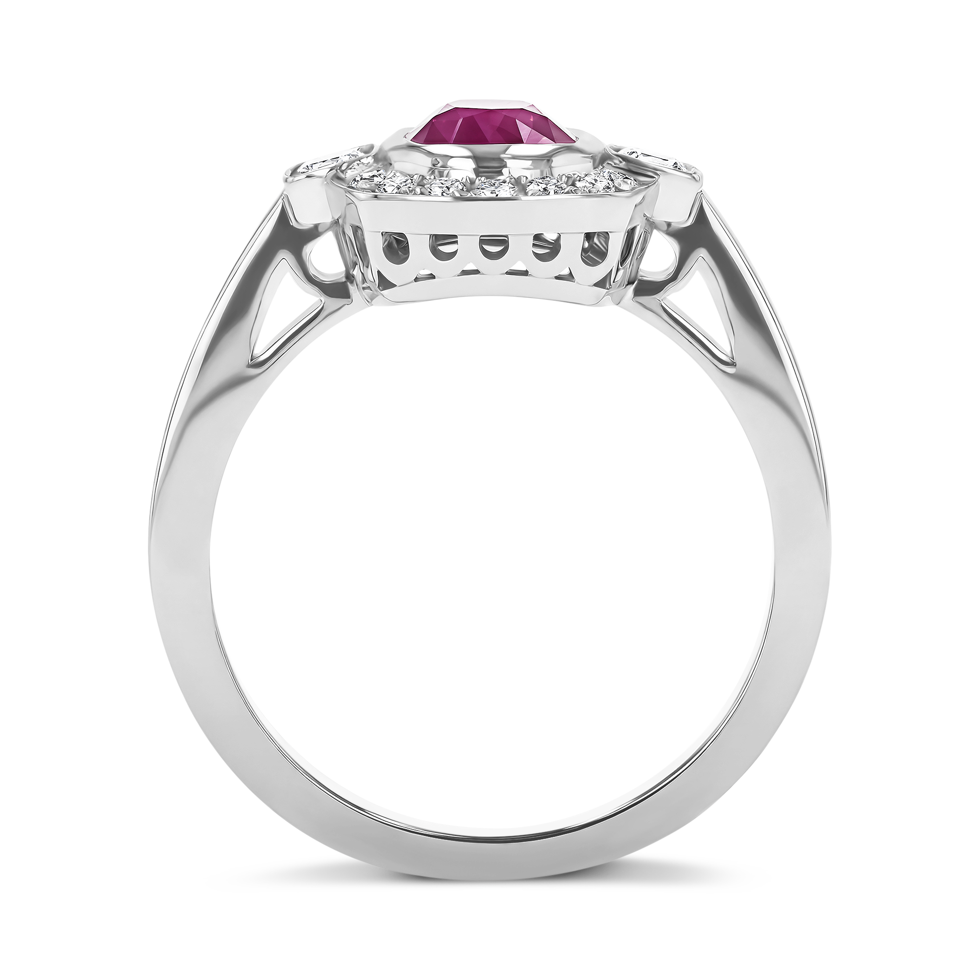 Cushion Cut 1.31ct Ruby and Diamond Cluster Ring Cushion & Brilliant Cut, Rubover & Grain Set_3