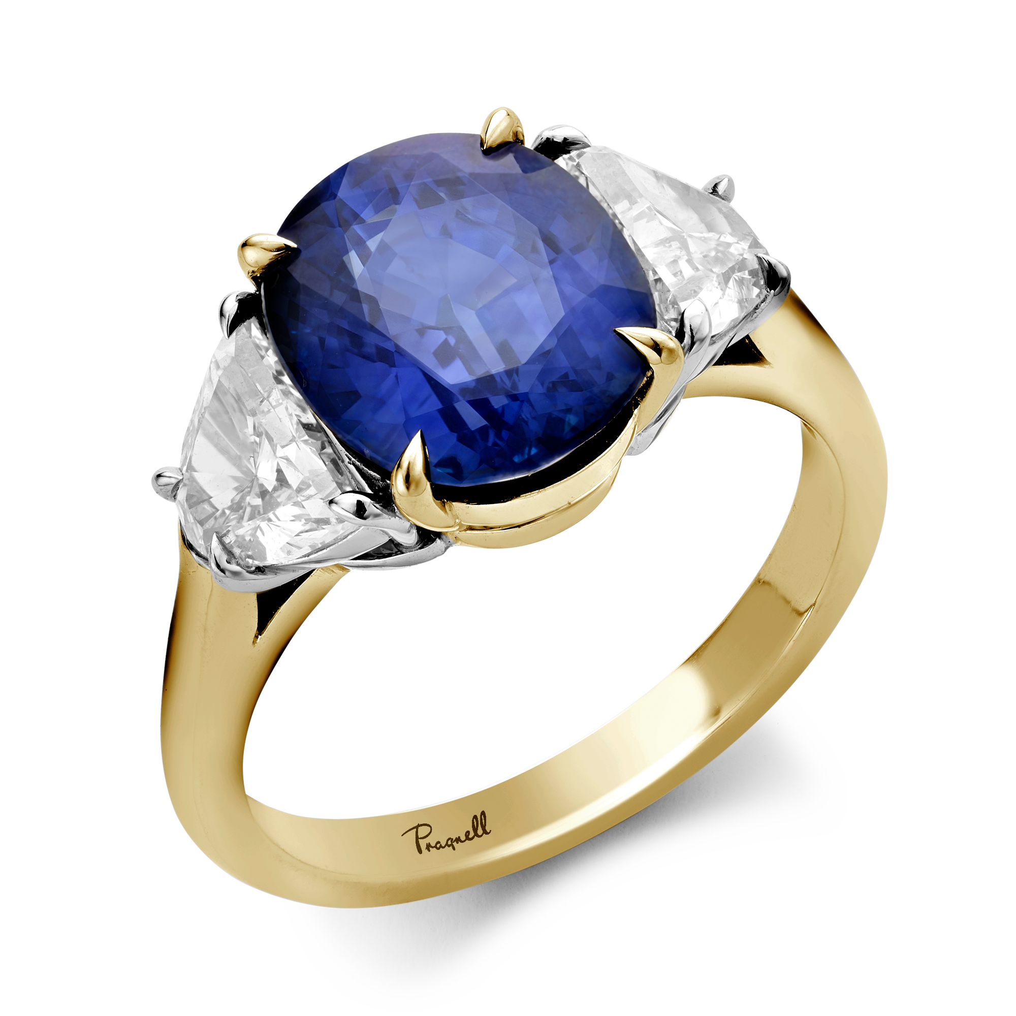 Classic 4.04ct Sapphire and Diamond Three Stone Ring Oval Cut, Claw Set_1