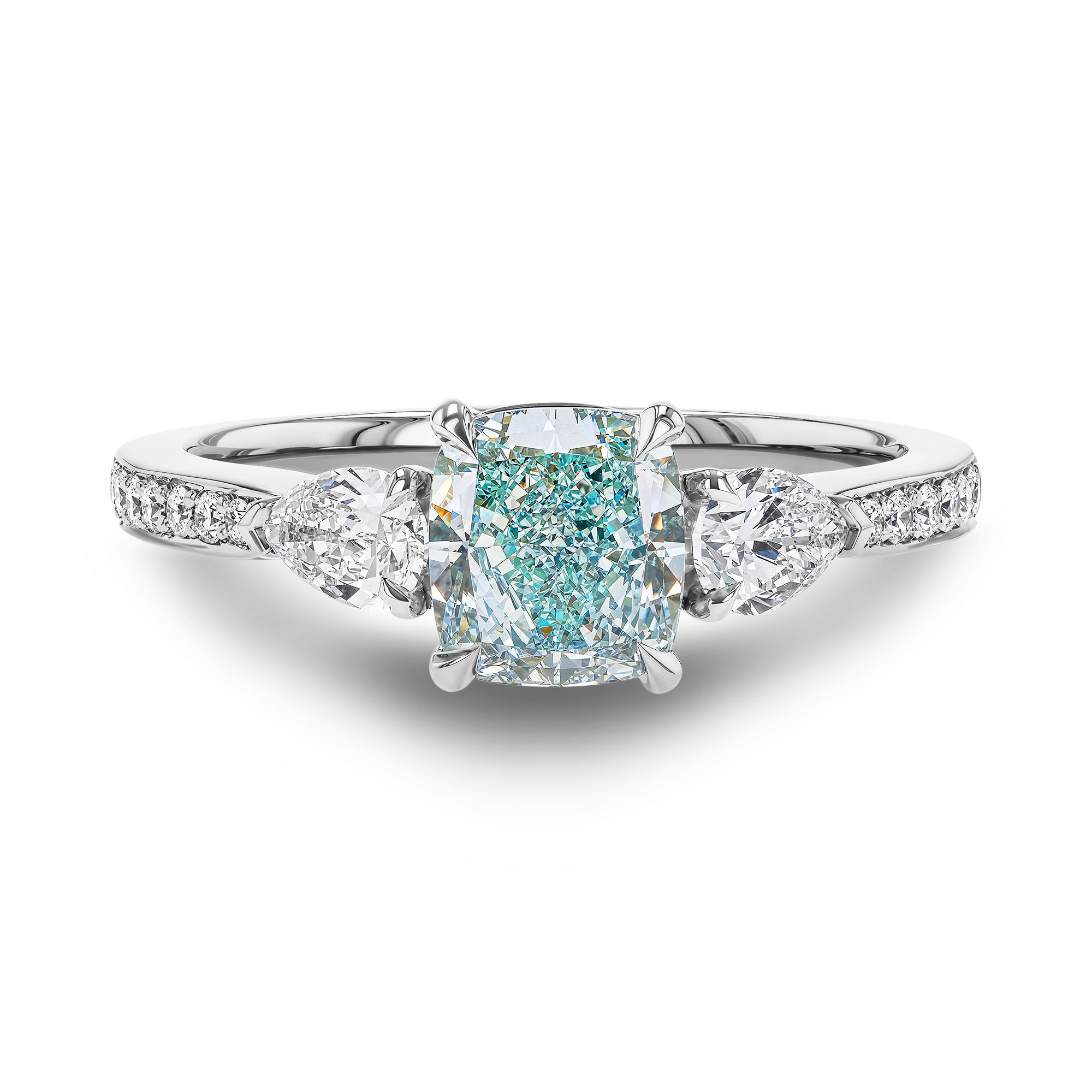 Masterpiece 1.12ct South African Fancy Intense Blue-Green Diamond Ring Cushion modern cut, Claw set_2