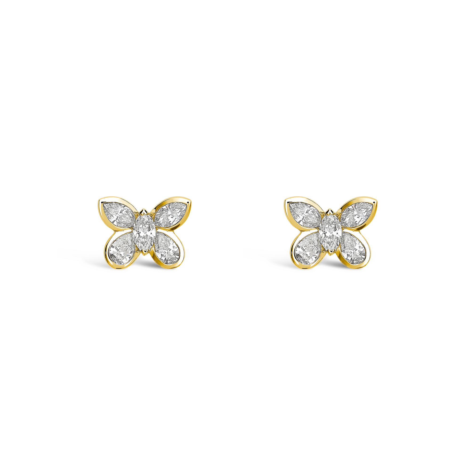 Butterfly Diamond Stud Earrings Pear and Marquise Cut, Rubover Set_1