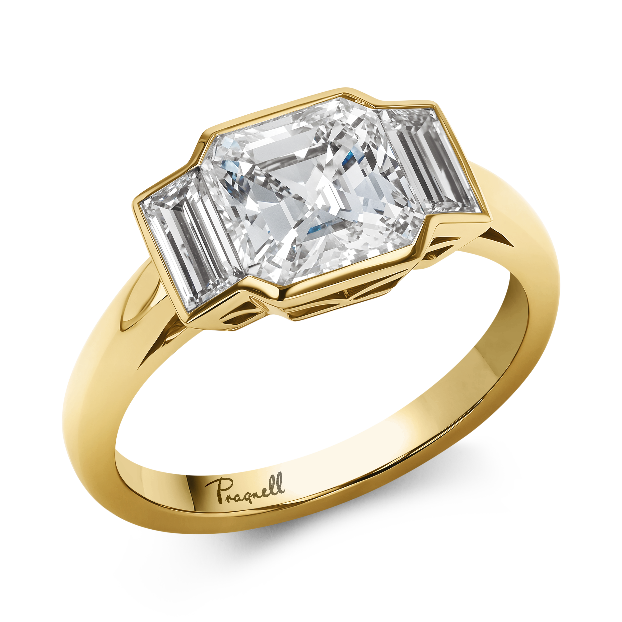 Kingdom 2.53ct Botswana Diamond Three Stone Ring Asscher Cut, Rubover Set_1