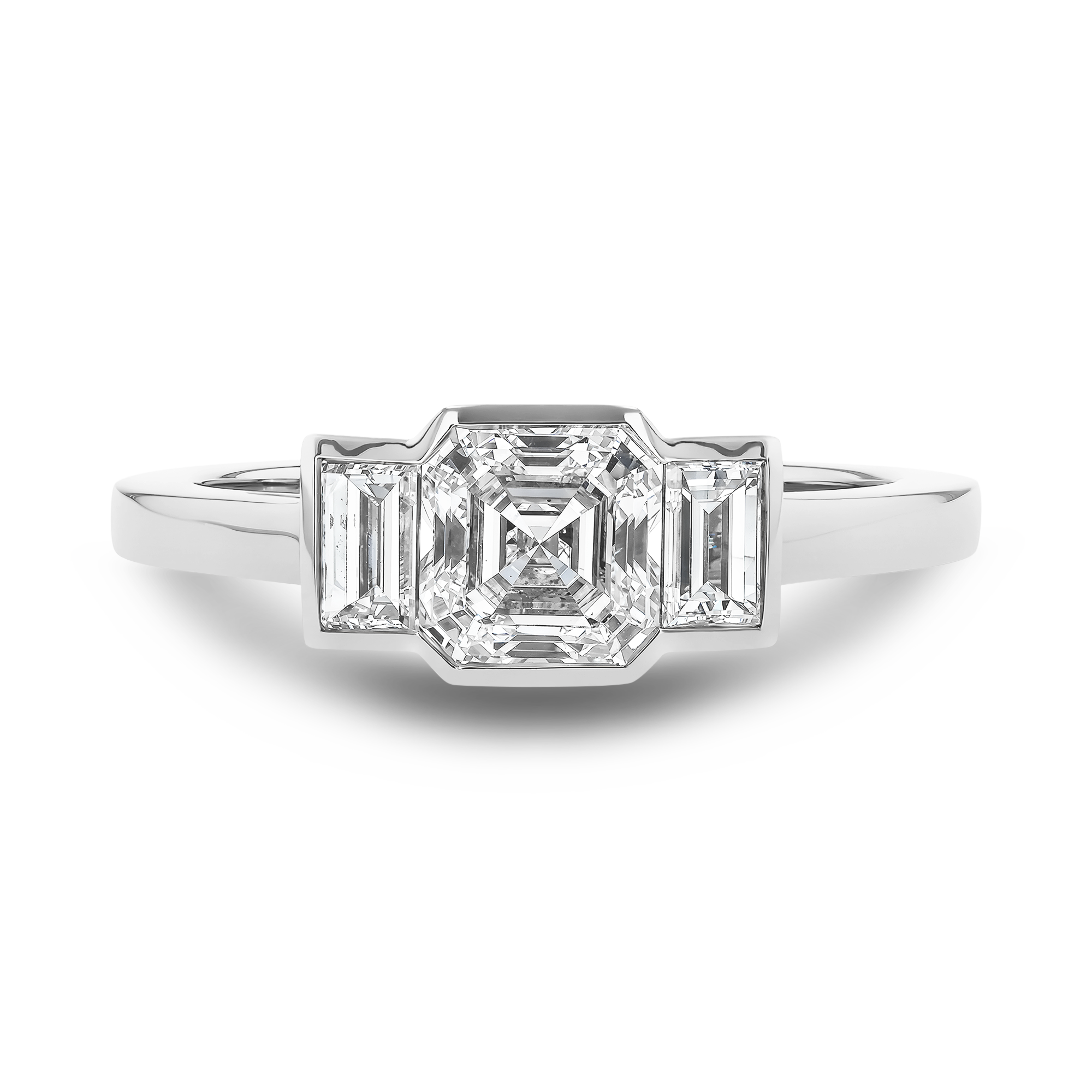 Kingdom 1.39ct Diamond Three Stone Ring Asscher Cut, Rubover Set_2