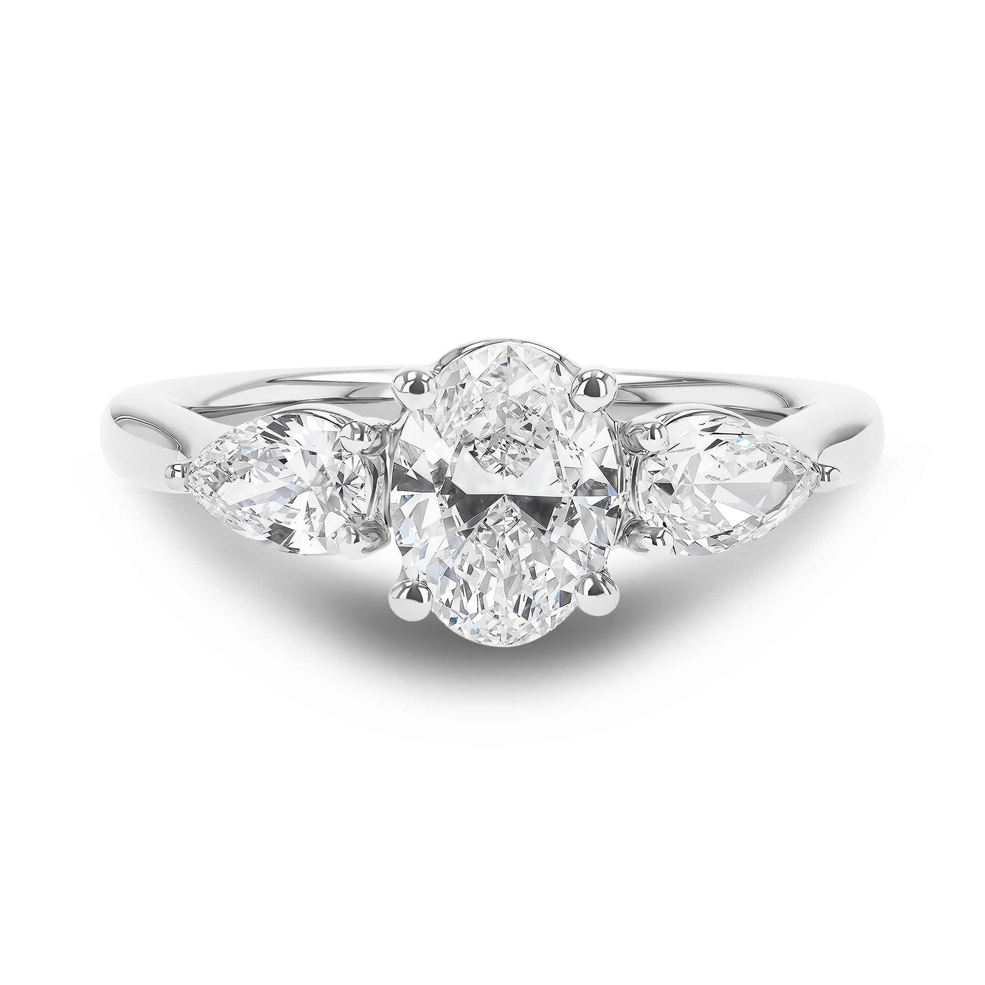 Oval and Pearshaped Three Stone Diamond Ring Oval Cut, Four Claw Set_2