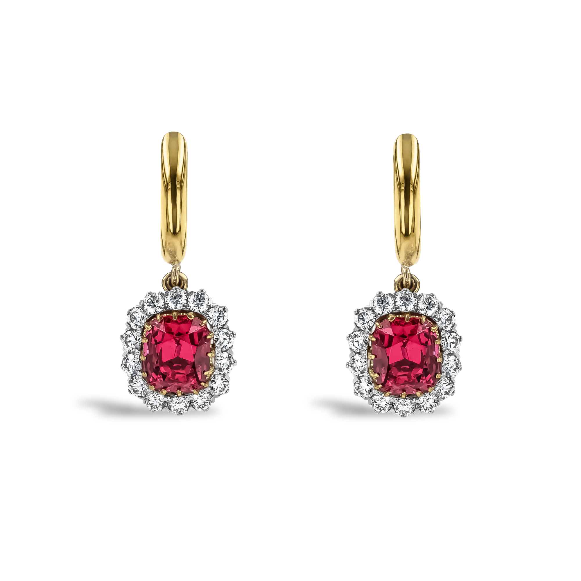 Cushion Cut 2.89ct Pink Spinel and Diamond Cluster Earrings Cushion modern cut, Claw set_2