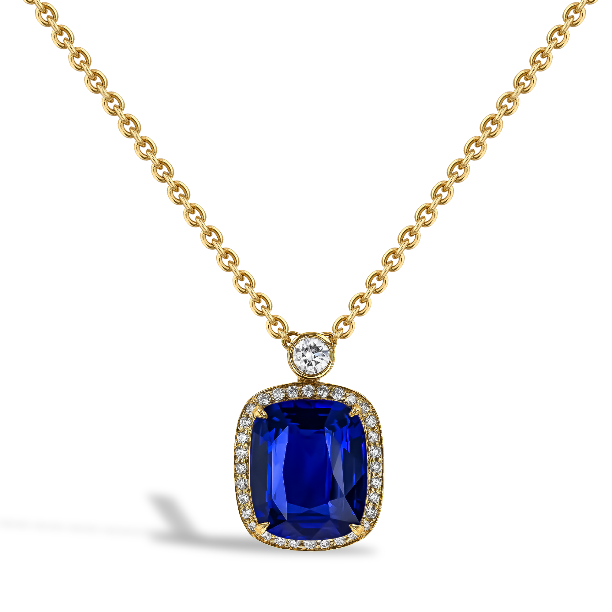 Cushion Cut 5.19ct Sapphire and Diamond Cluster Pendant Cushion modern cut, Claw set_1