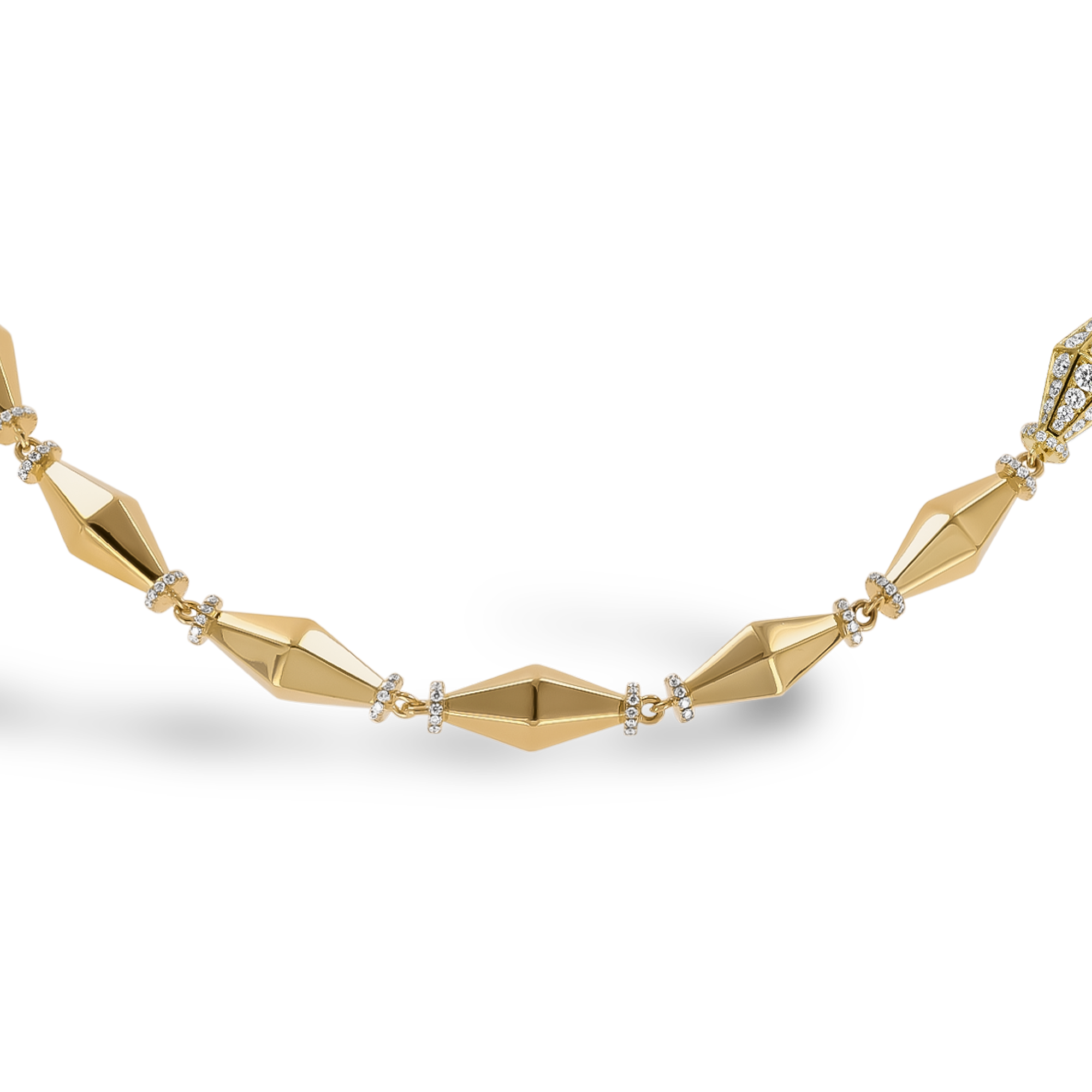 Cleopatra 3.04ct Diamond Gold Faceted Barrel Link Necklace Brilliant Cut, Pave Set_2