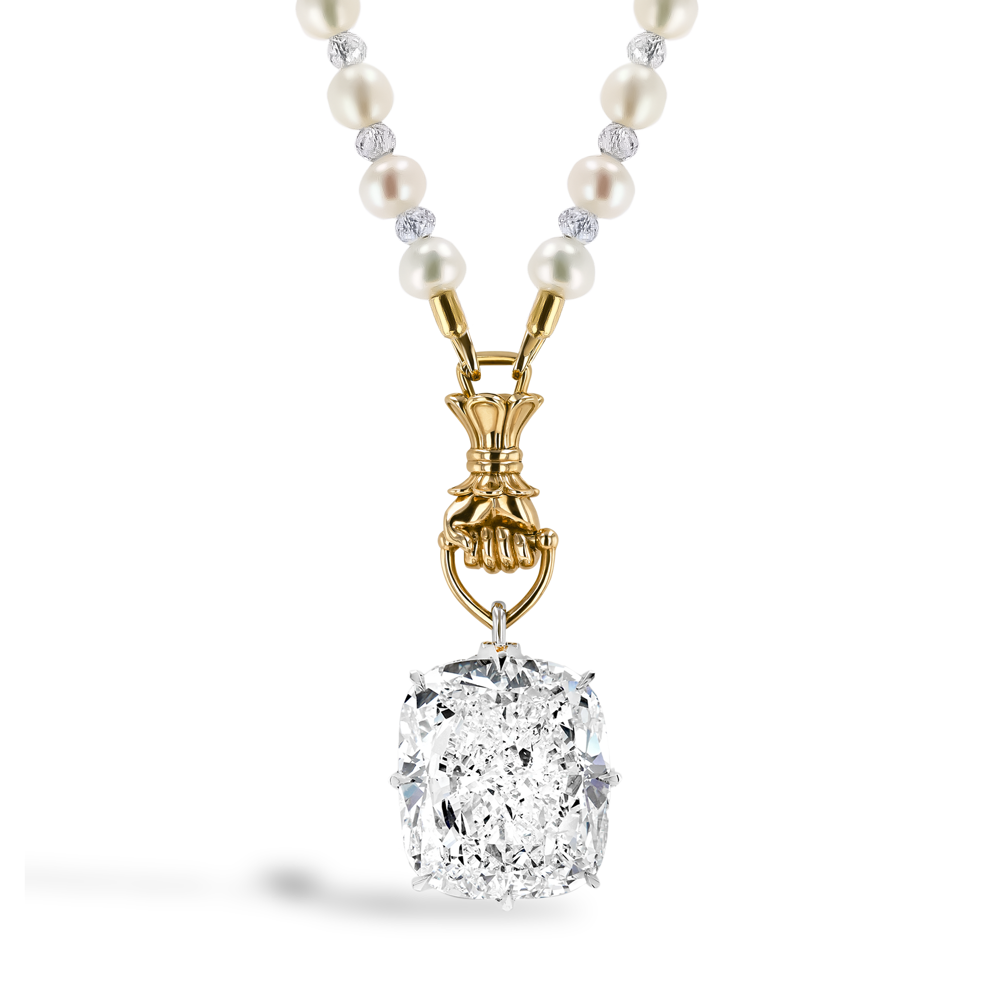 Masterpiece Figa Fortune 32.34ct Diamond and Keshi Pearl Pendant Cushion modern cut, Claw set_1