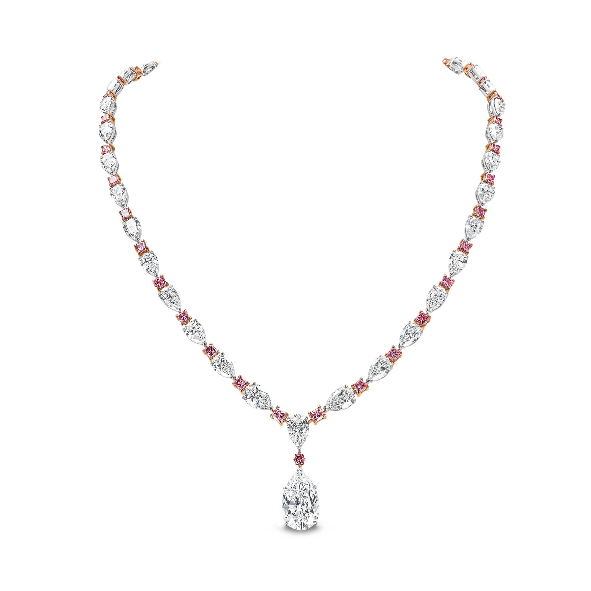 Masterpiece Pear Shaped Diamond and Fancy Intense Pink Diamond Necklace Pear & Princess Cut, Claw Set_2