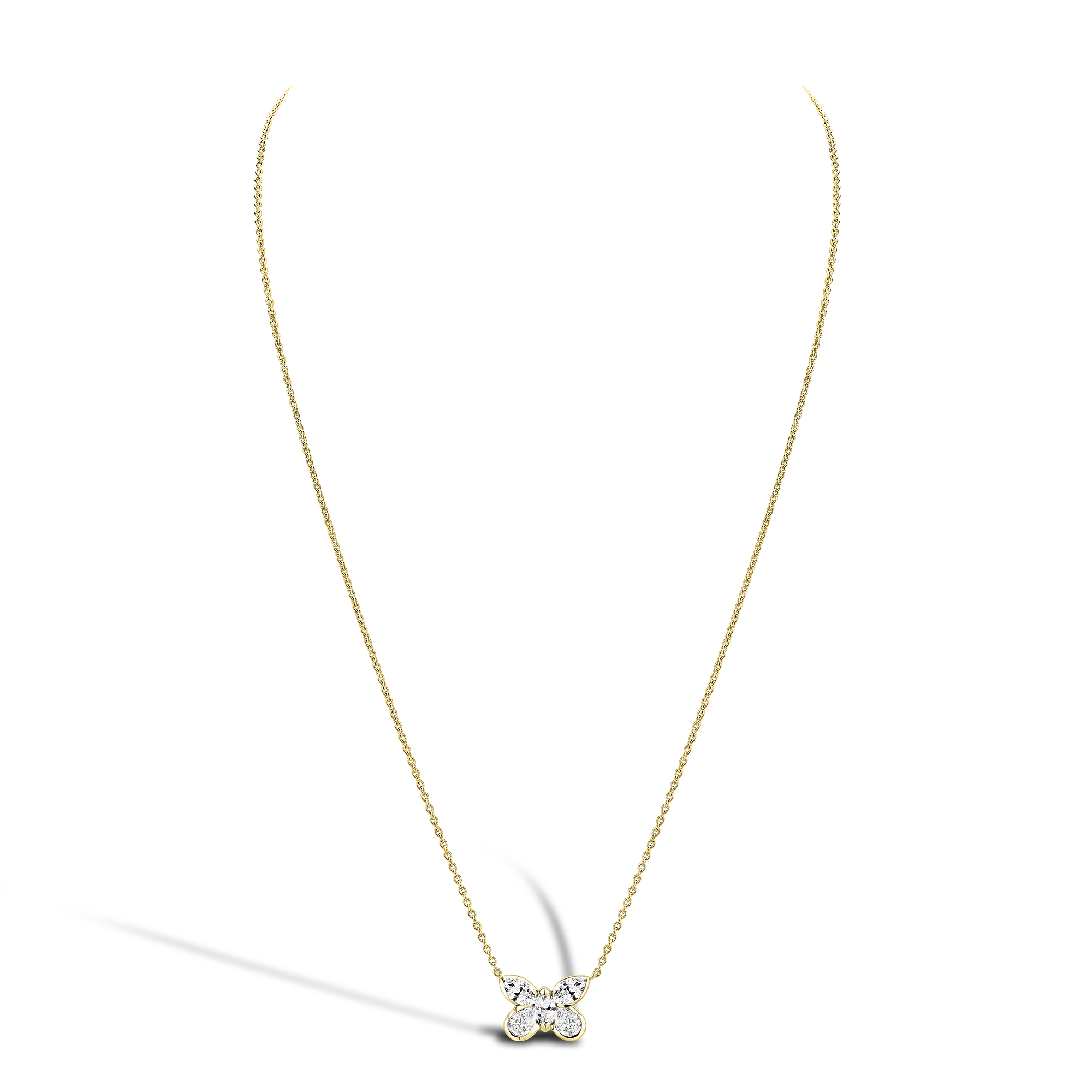 Butterfly Diamond Pendant Pear and Marquise Cut, Rubover Set_2