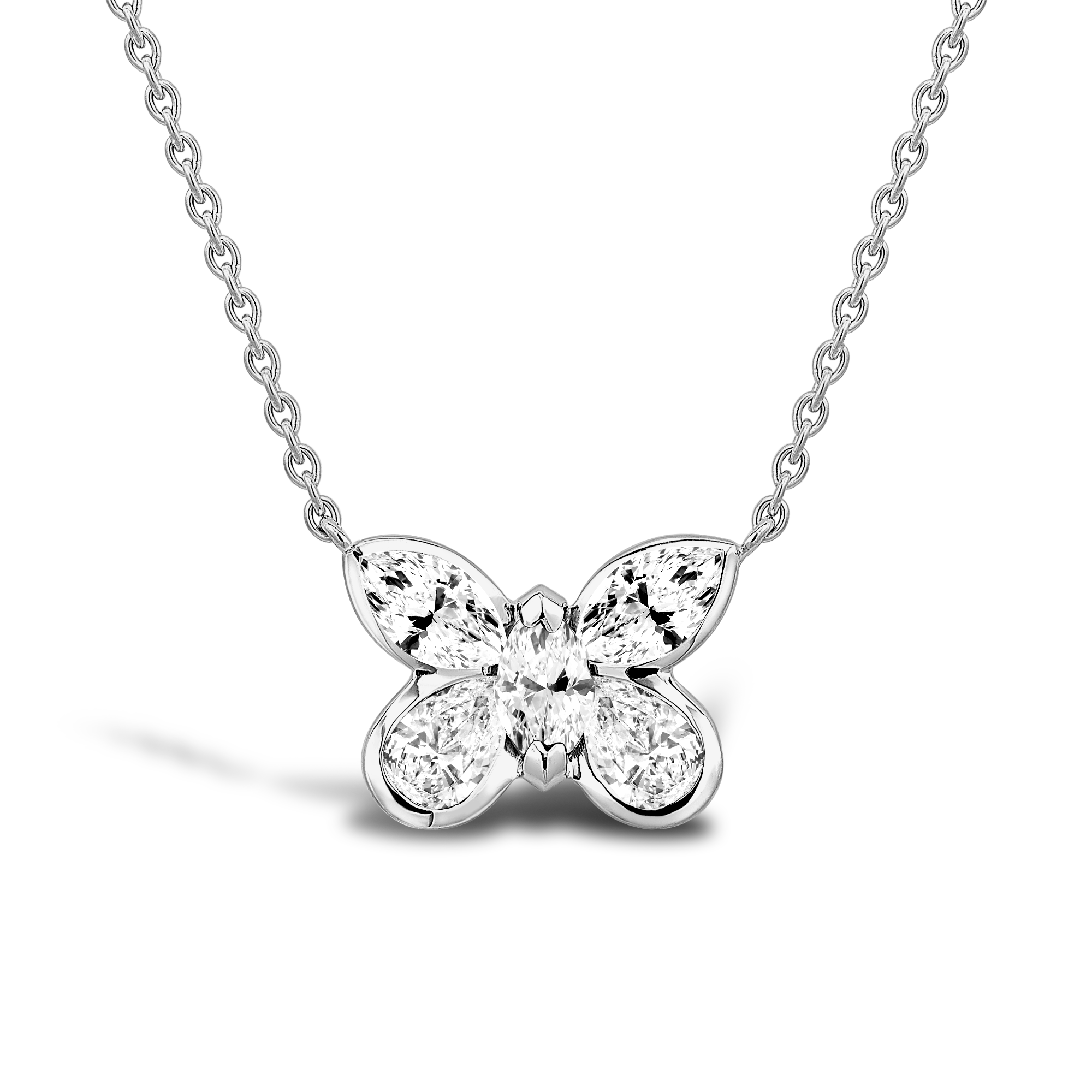 Butterfly Diamond Pendant Pear and Marquise Cut, Rubover Set_1