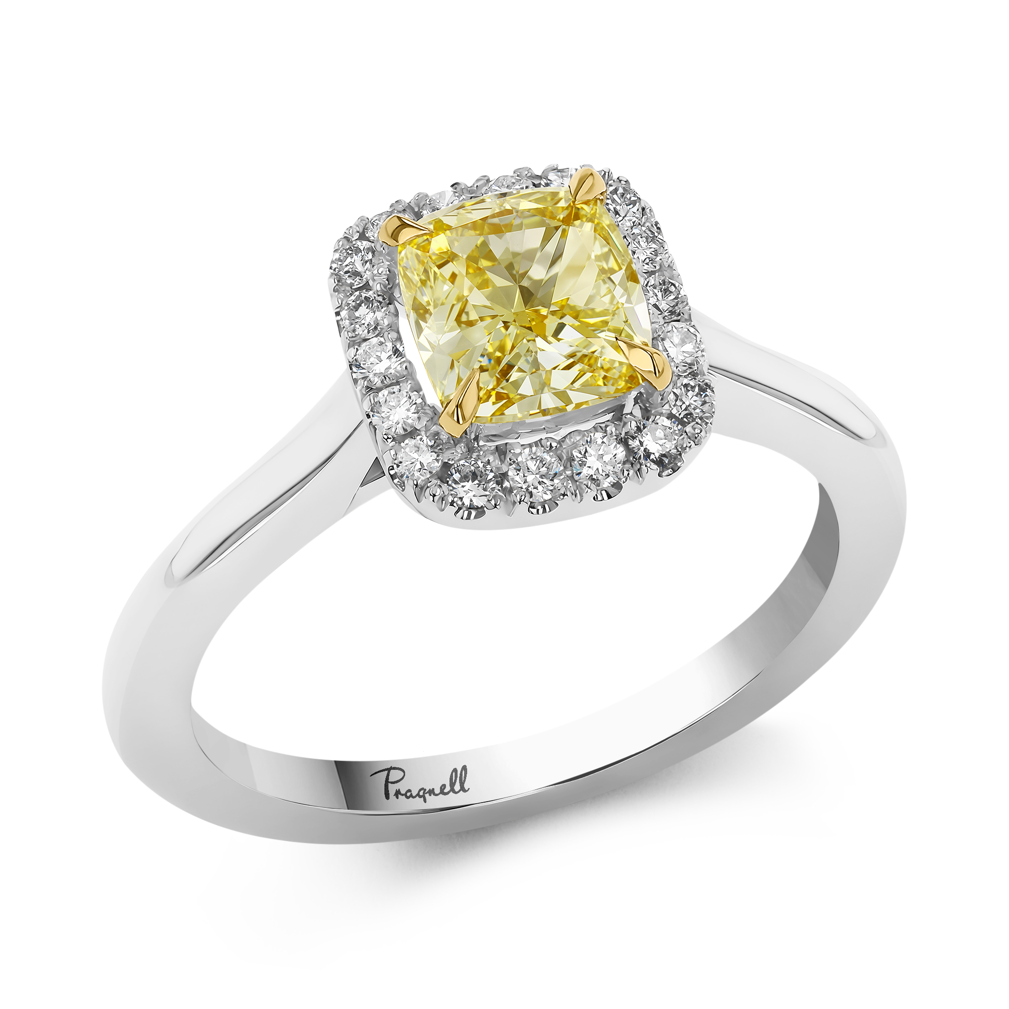 Cushion Cut 1.30ct Kimberley Fancy Yellow Diamond Cluster Ring Cushion modern cut, Claw set_1