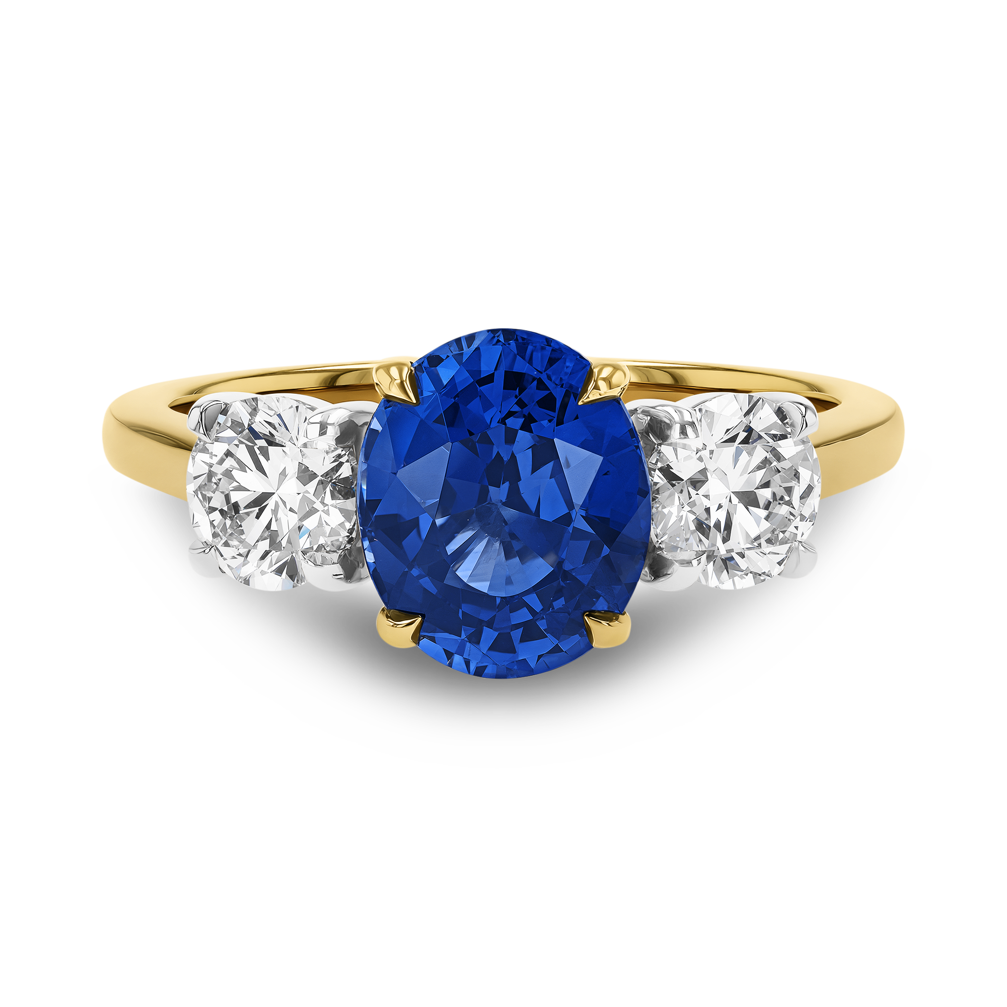 Oval Cut 2.35ct Sapphire and Diamond Three Stone Ring Oval Cut, Claw Set_2