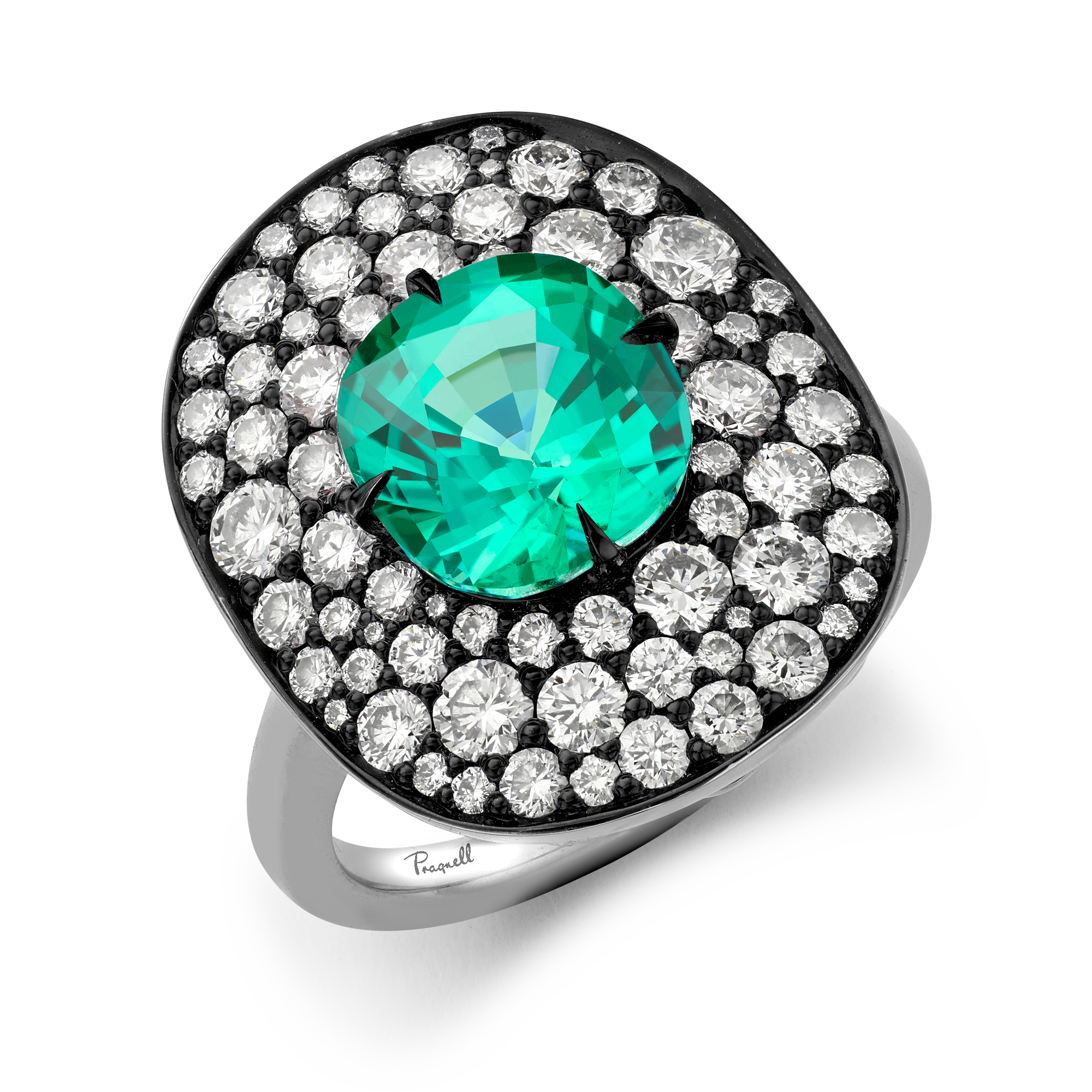 Snowstorm 4.68ct Mint Tourmaline and Diamond Cocktail Ring Cushion modern cut, Claw set_1