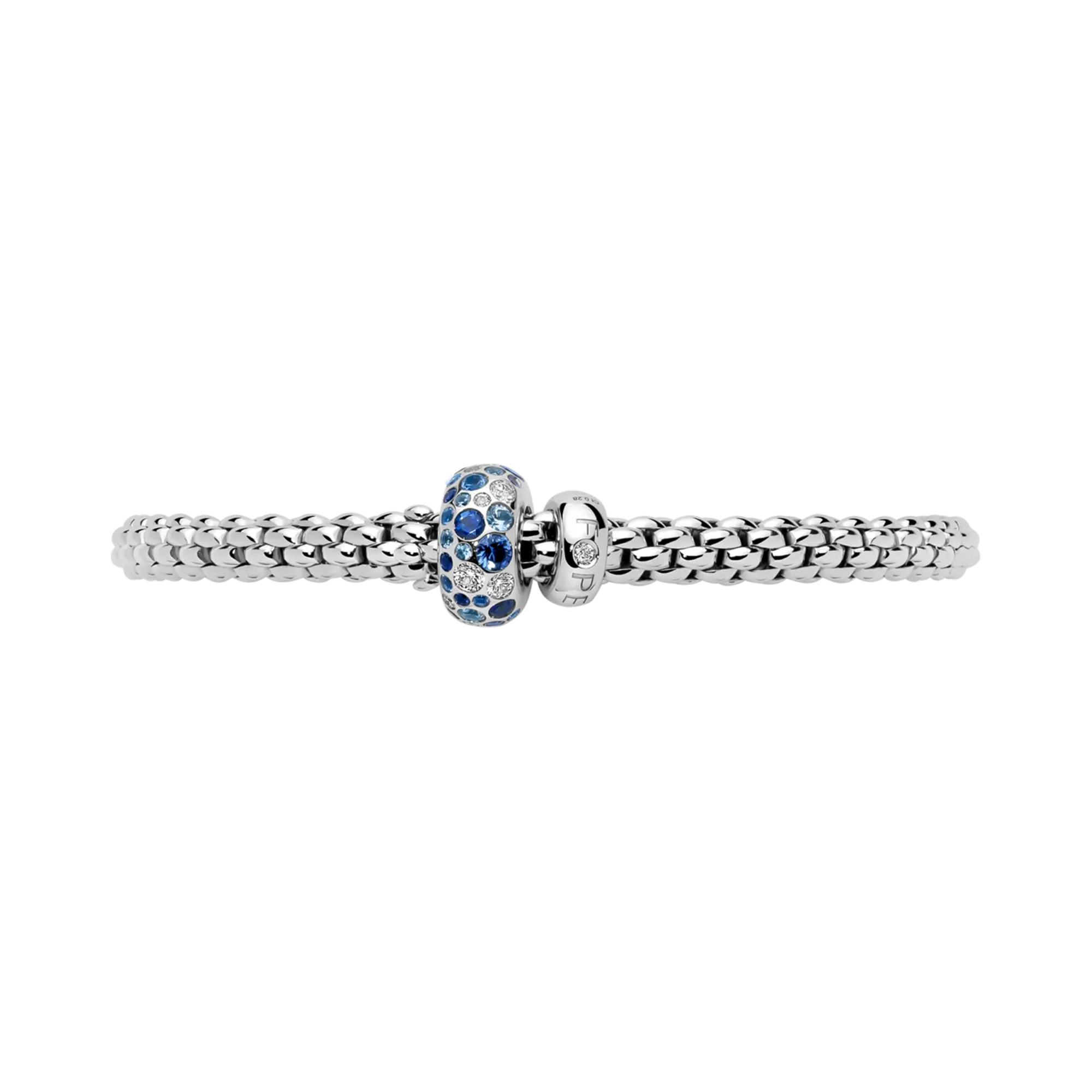 Fope Solo Flex'It Diamond and Blue Sapphire Bracelet Round Brilliant Cut, Rubover Set_3