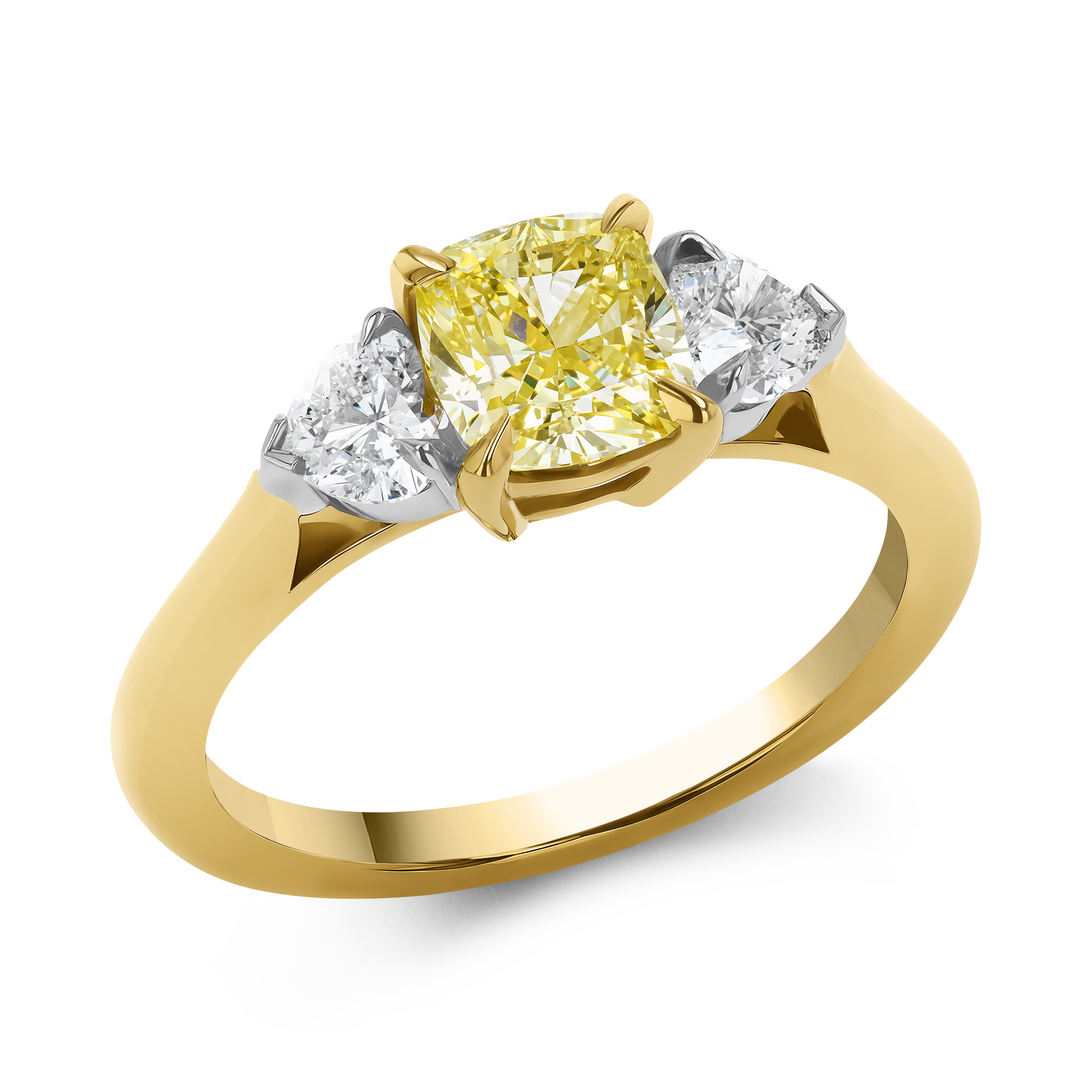 Venus Setting 1.21ct Fancy Yellow Diamond Three Stone Ring Cushion & Heart Cut, Claw Set_1