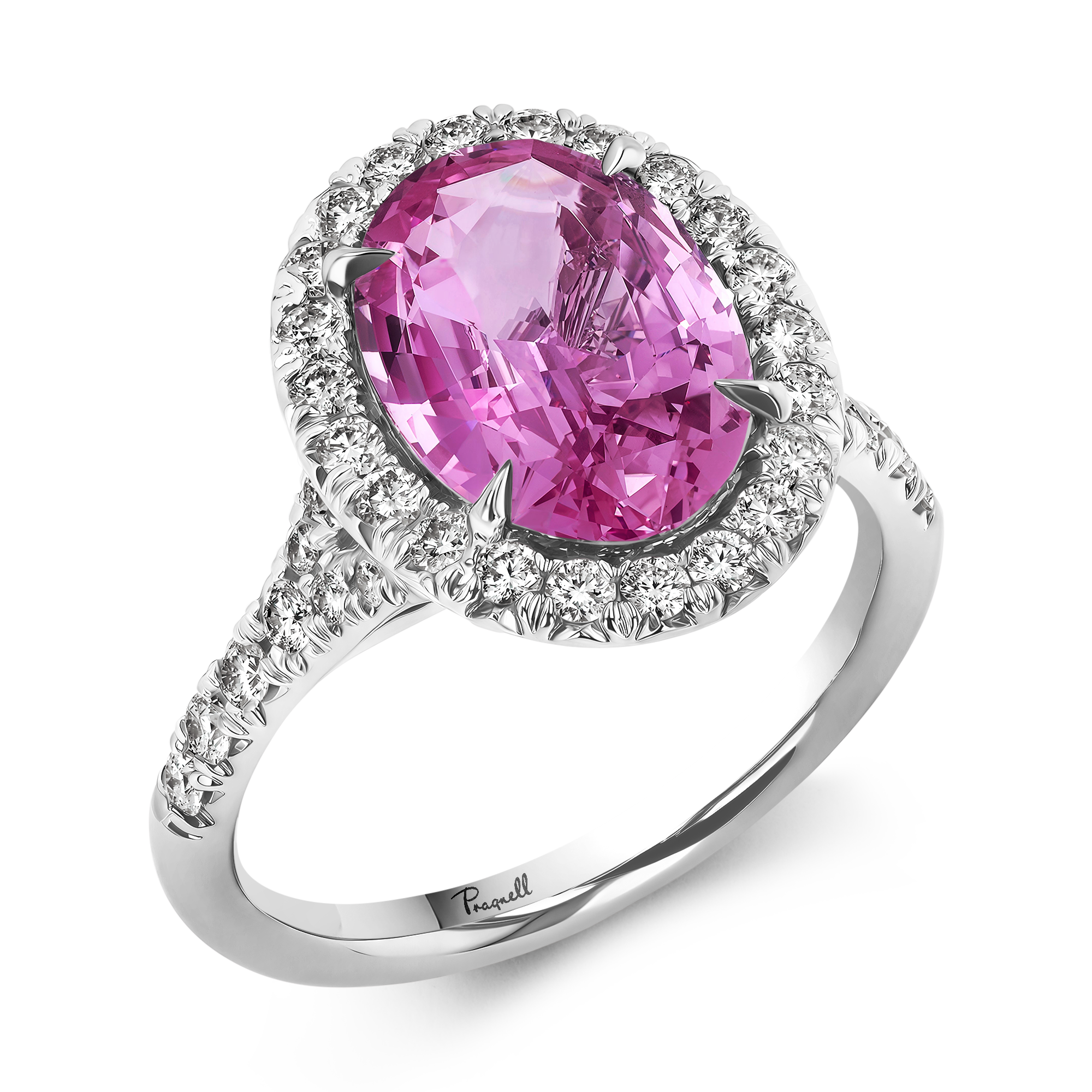 Madagascan Pink Sapphire and Diamond Cluster Ring Oval Cut, Claw Set_1