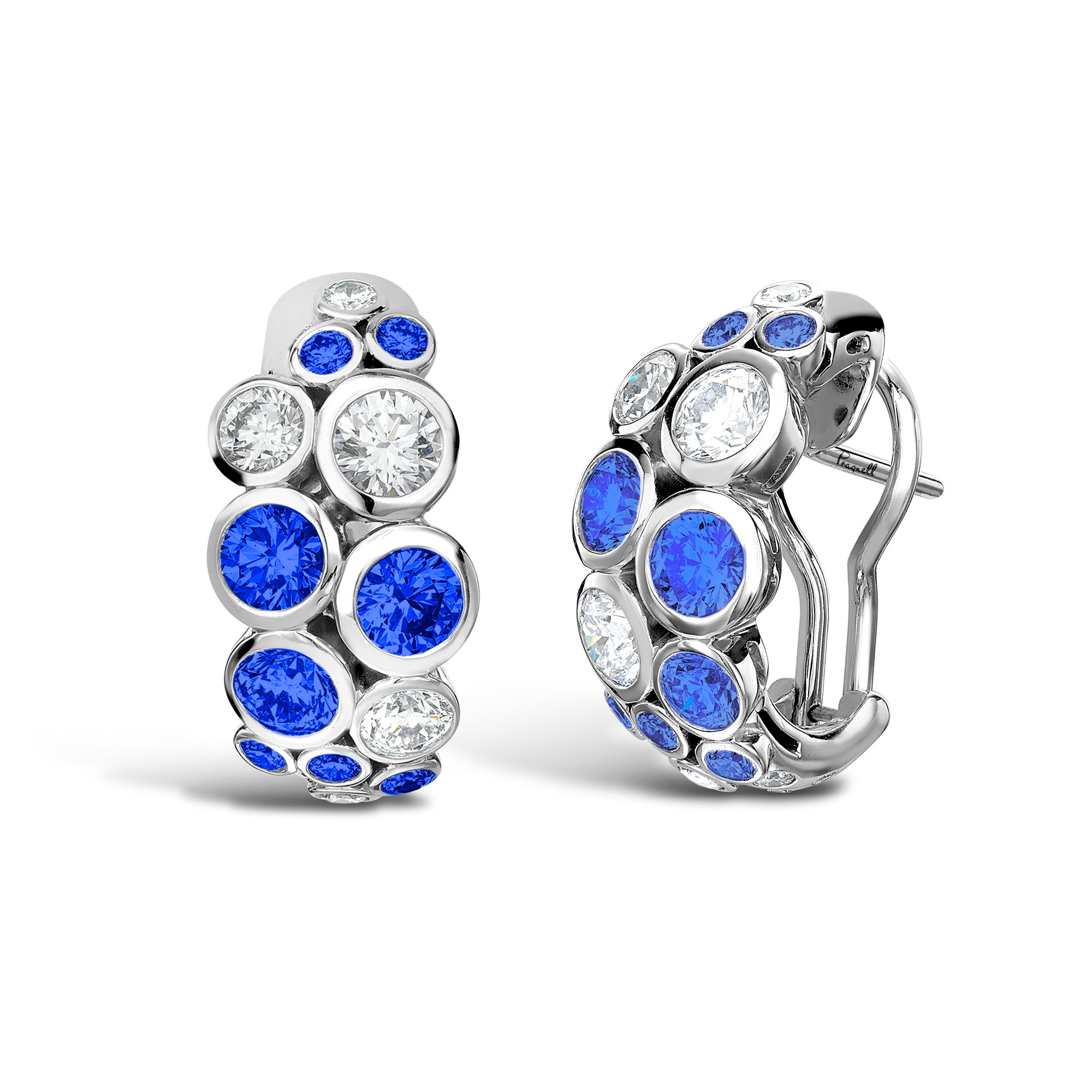 Bubbles Blue Sapphire and Diamond Half-Hoop Earrings Brilliant Cut, Rubover Set_1