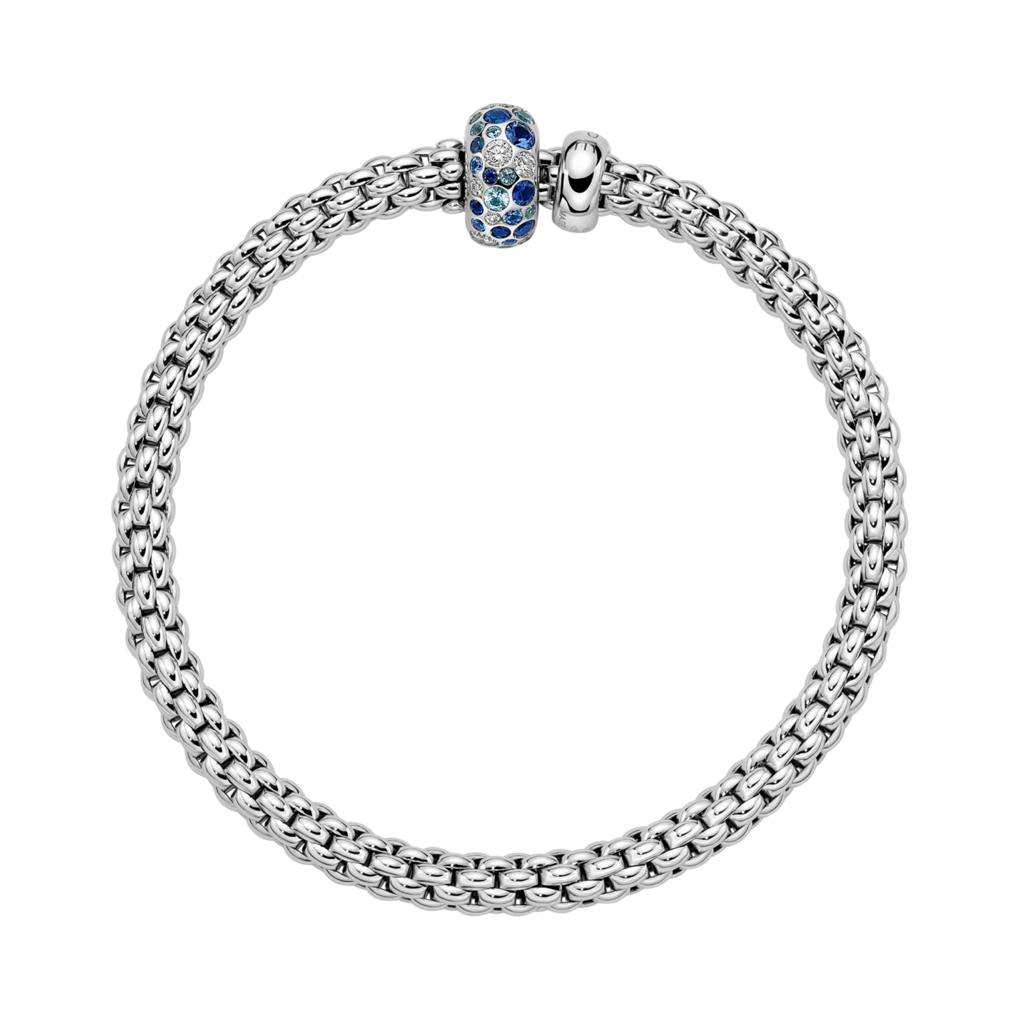 Fope Solo Flex'It Diamond and Blue Sapphire Bracelet Round Brilliant Cut, Rubover Set_2