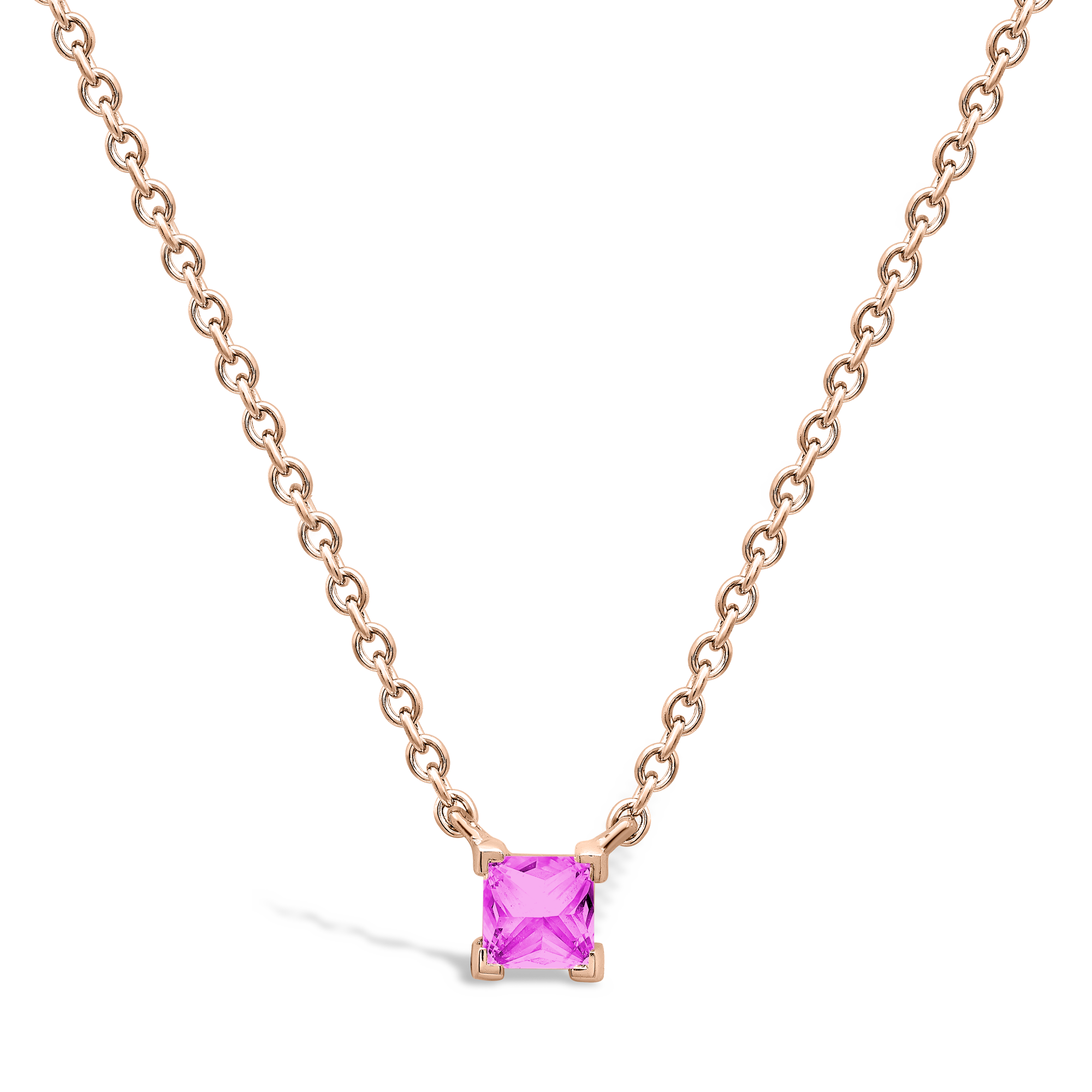 RockChic Pink Sapphire Solitaire Necklace Princess Cut, Claw Set_1