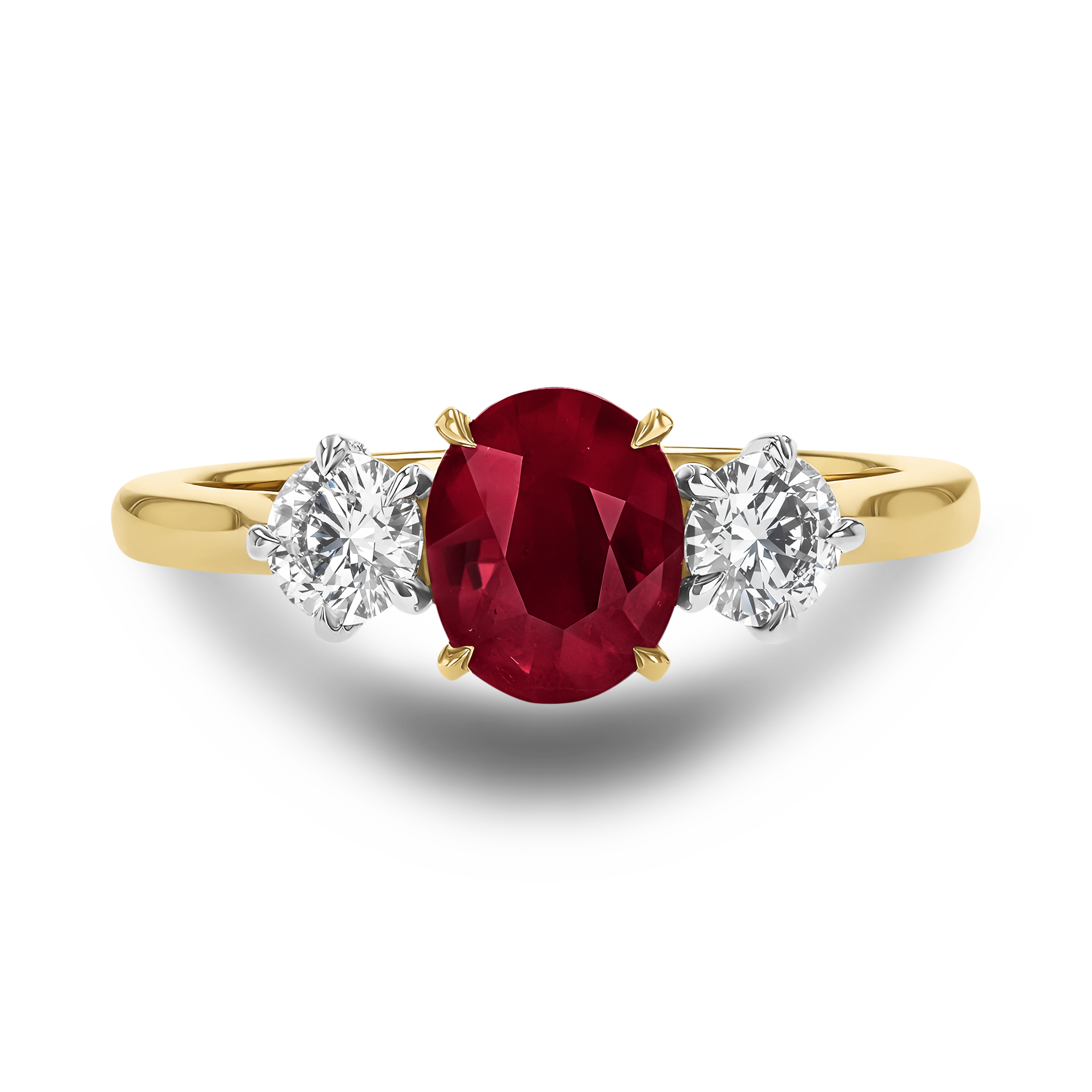 Oval Cut 1.28ct Ruby and Diamond Three Stone Ring Oval Cut, Claw Set_2