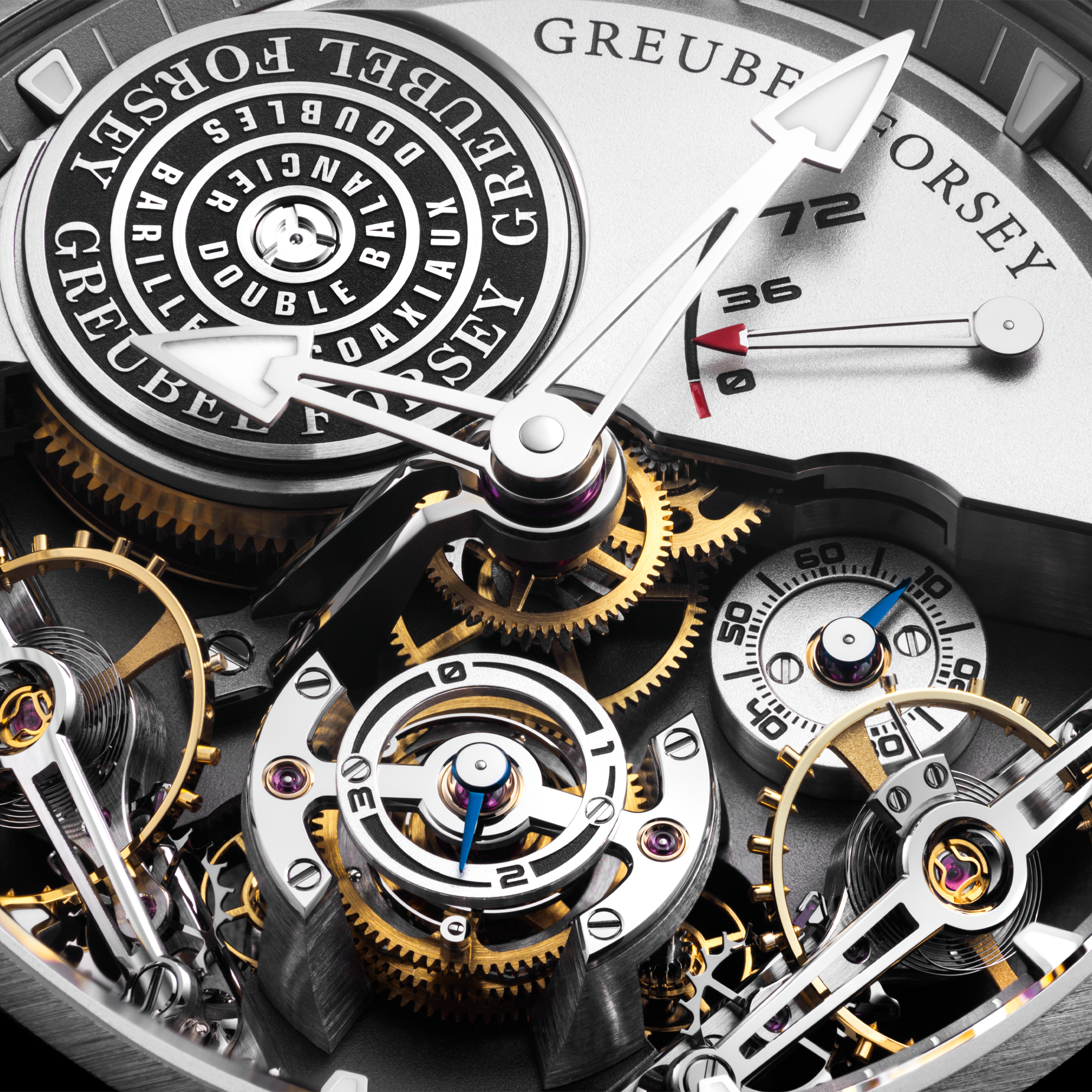 Gruebel Forsey Double Balancier Convexe 42.5mm, Skeleton Dial, Baton Numerals_2