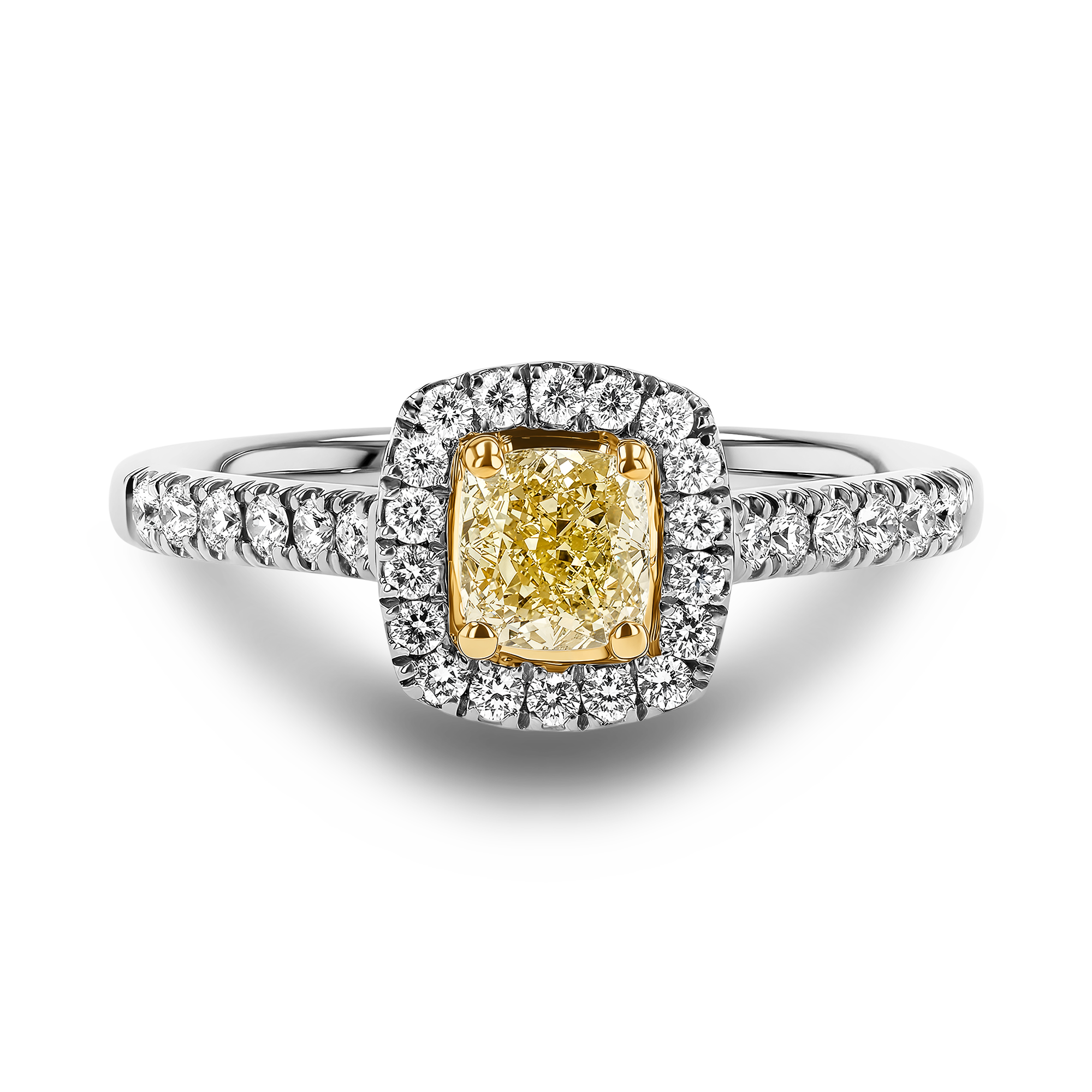 Celestial 0.46ct Fancy Yellow Diamond Cluster Ring Cushion modern cut, Claw set_2