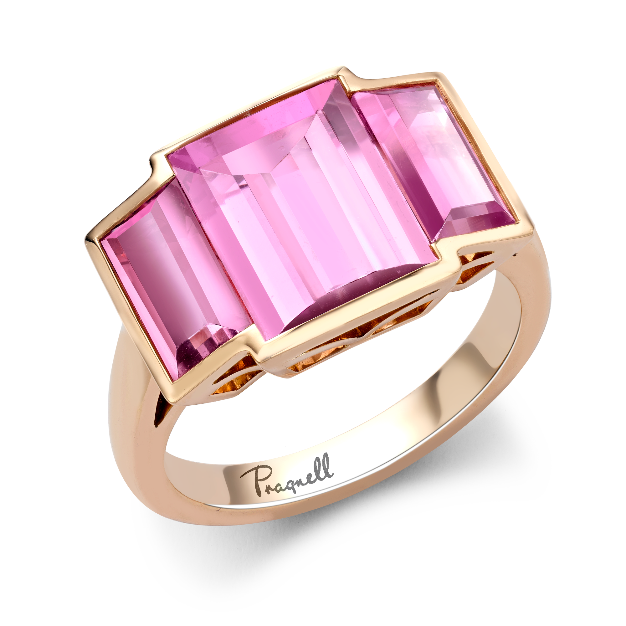 Kingdom Pink Tourmaline Ring Baguette Cut, Rubover Set_1