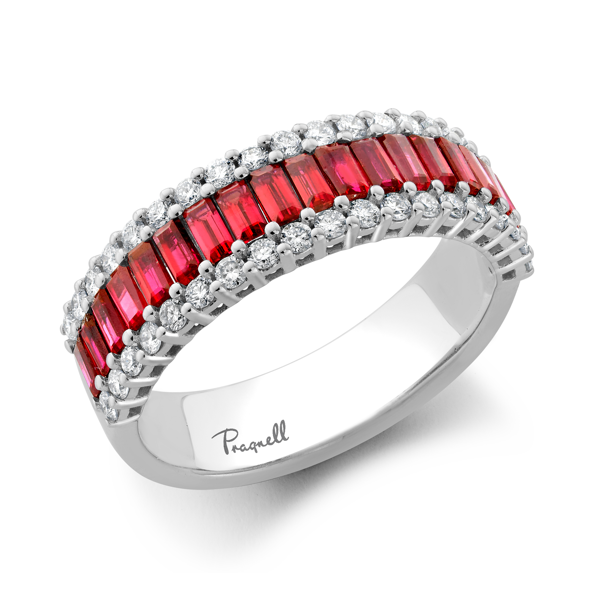 Ruby and Diamond Eternity Ring Baguette Cut, Brilliant Cut, Half Eternity_1