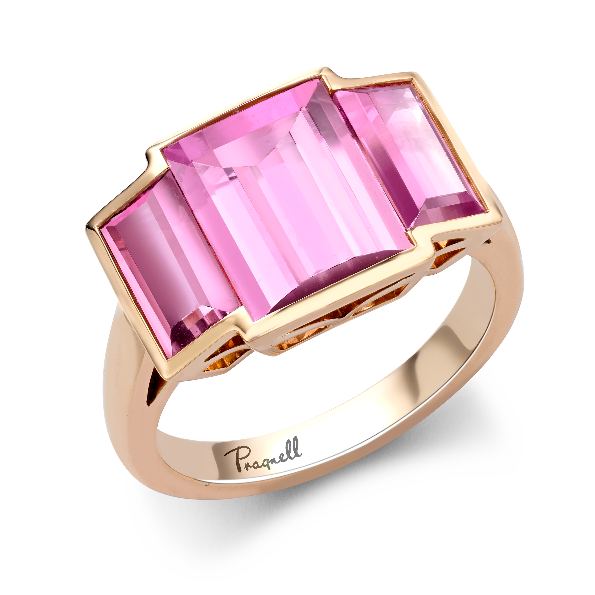 Kingdom Pink Tourmaline Ring Baguette Cut, Rubover Set_1