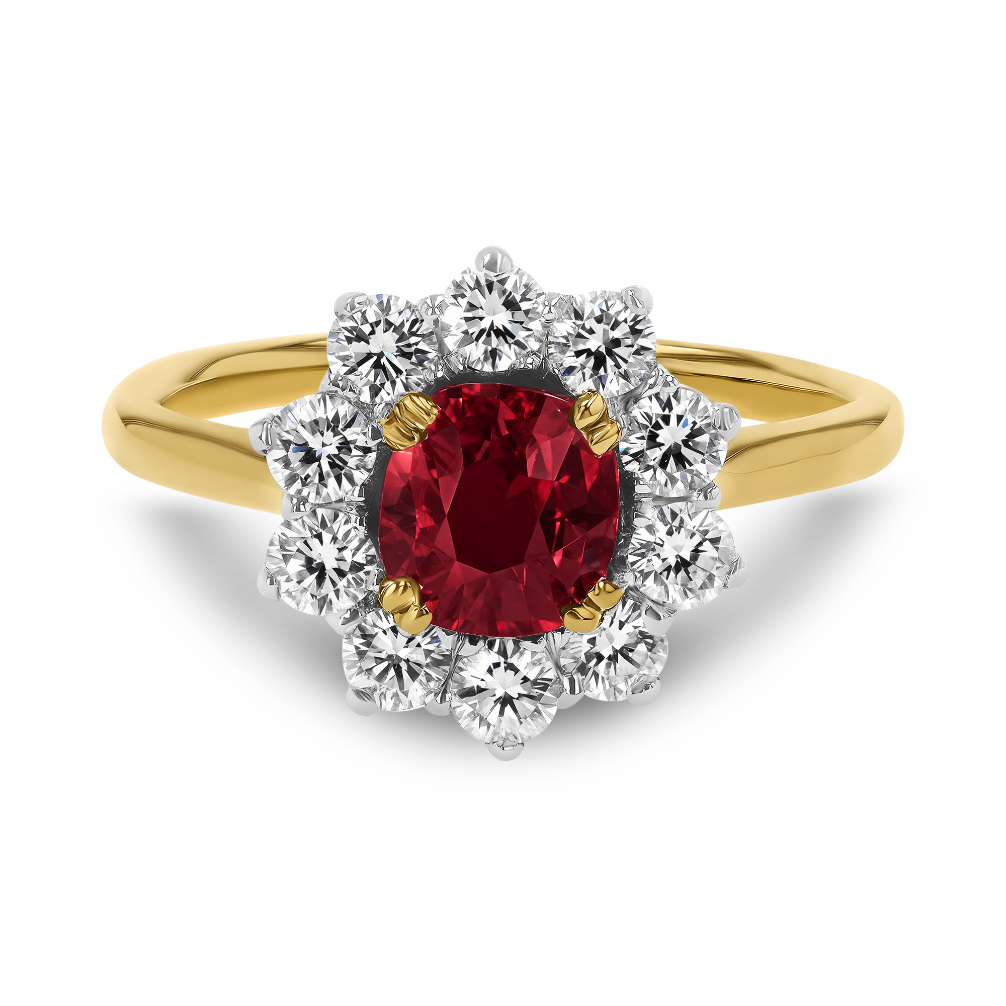 Cushion Cut 1.15ct Mozambique Ruby and Diamond Cluster Ring Cushion modern cut, Claw set_2