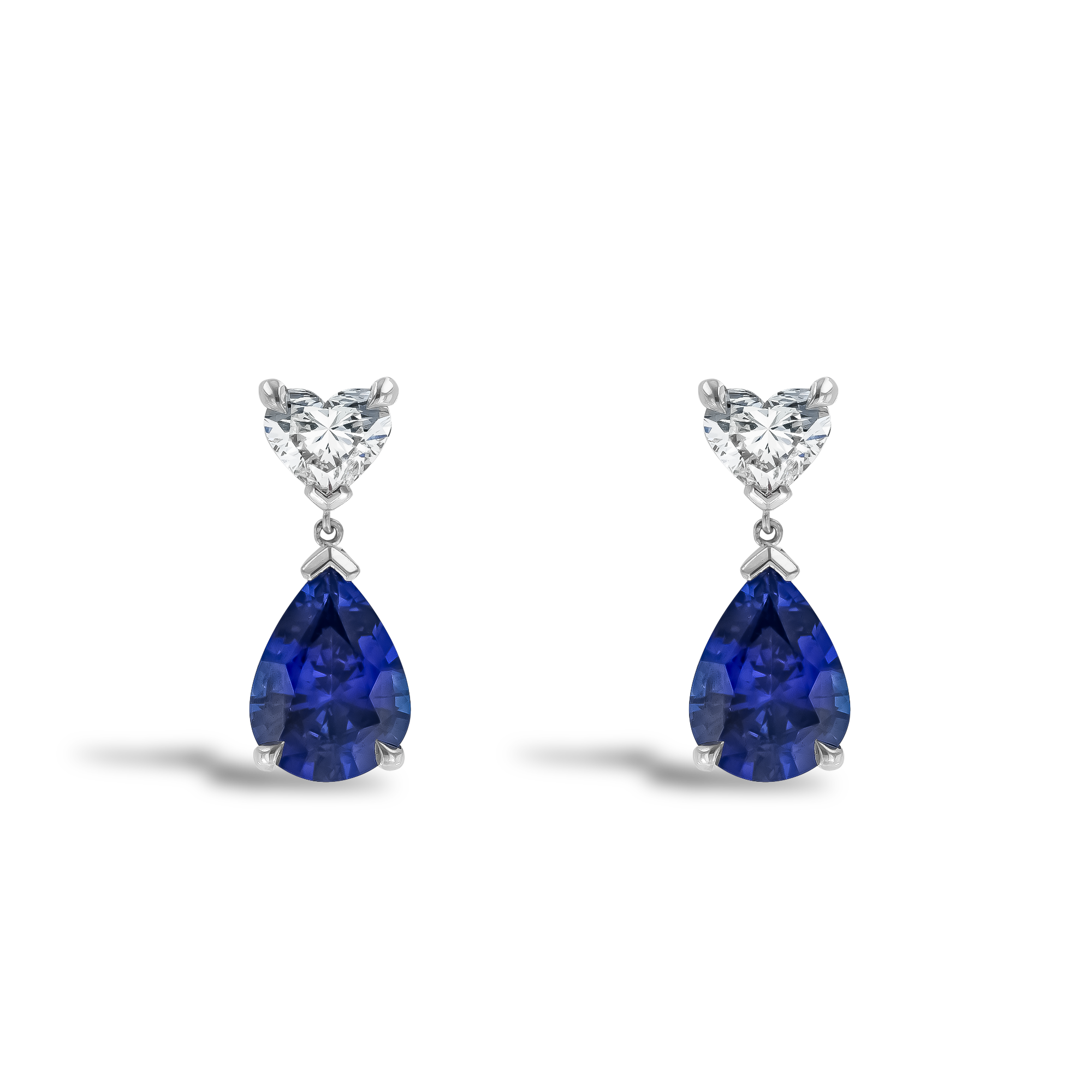 Pearshape 2.37ct Sapphire and Heart Diamond Drop Earrings Pear & Heart Cut, Claw Set_1