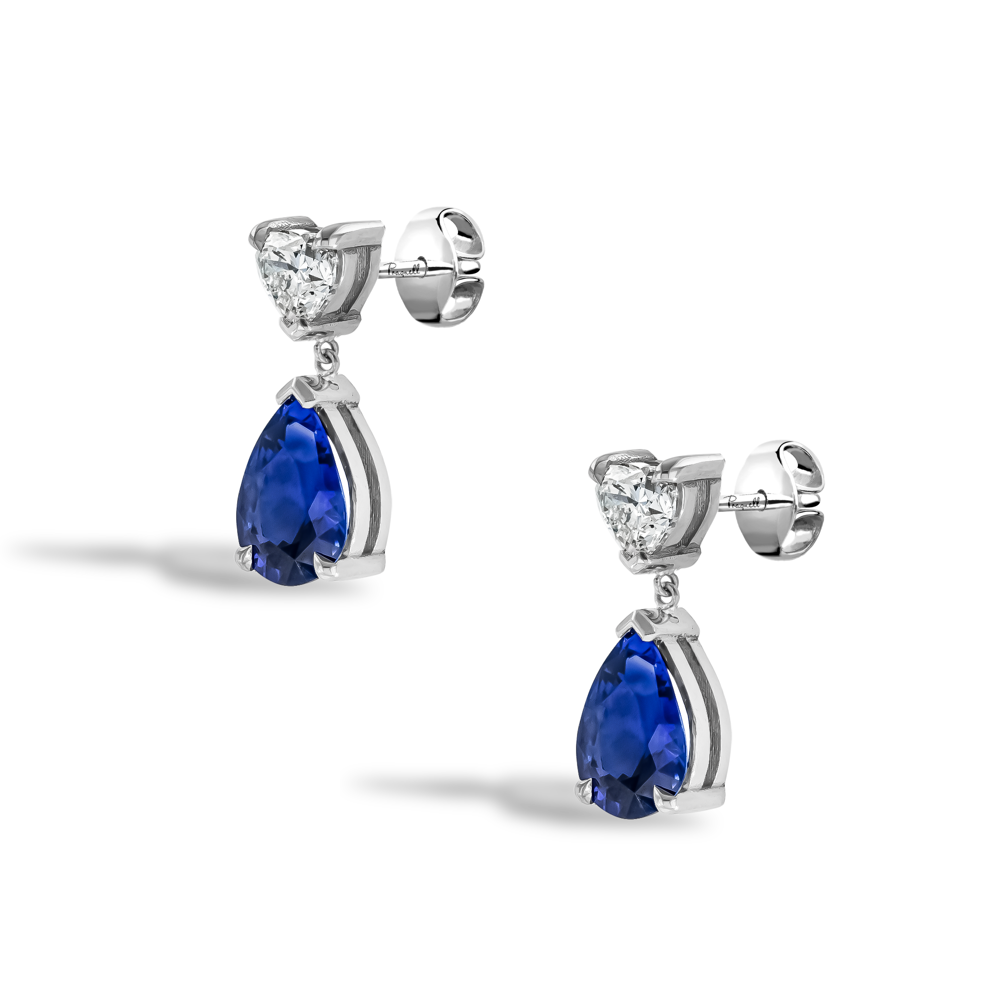 Pearshape 2.37ct Sapphire and Heart Diamond Drop Earrings Pear & Heart Cut, Claw Set_2