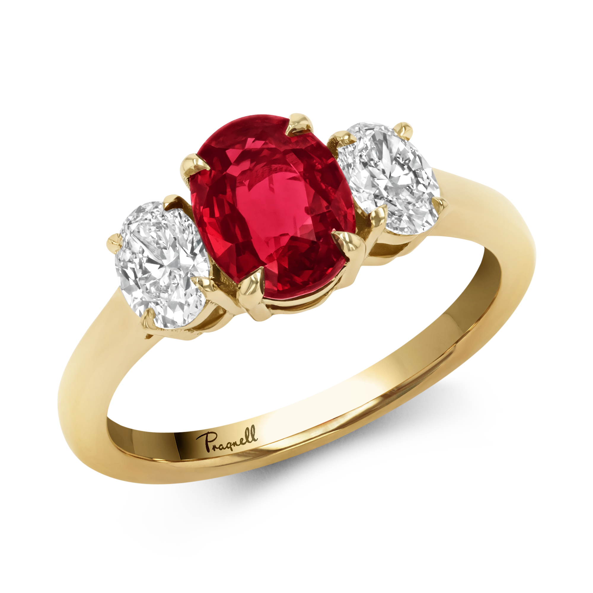 Mozambique 1.53ct Ruby and Diamond Three Stone Ring Oval Cut, Claw Set_1