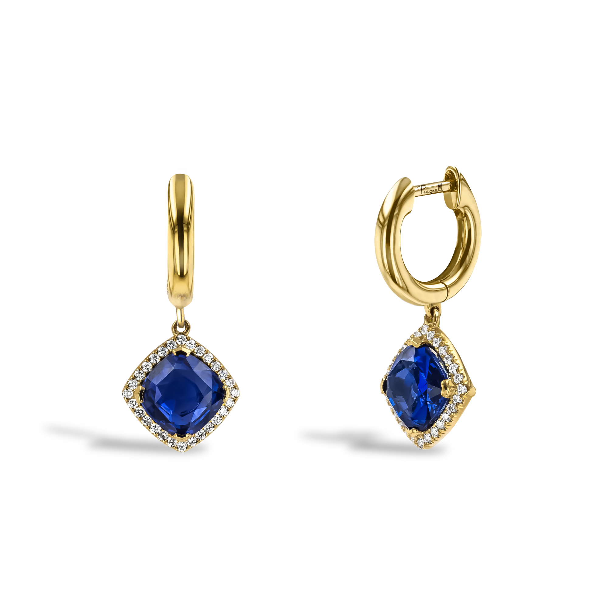 Madagascan 2.37ct Sapphire and Diamond Cluster Drop Earrings Cushion modern cut, Claw set_1