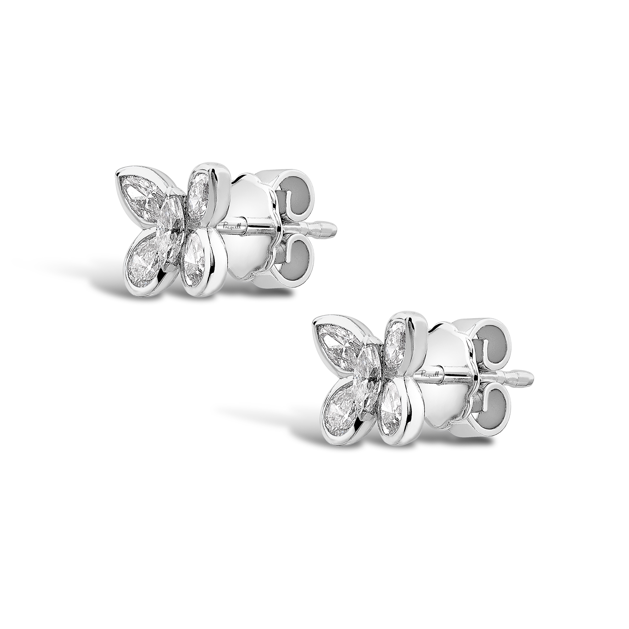 Butterfly Diamond Stud Earrings Pear and Marquise Cut, Rubover Set_2