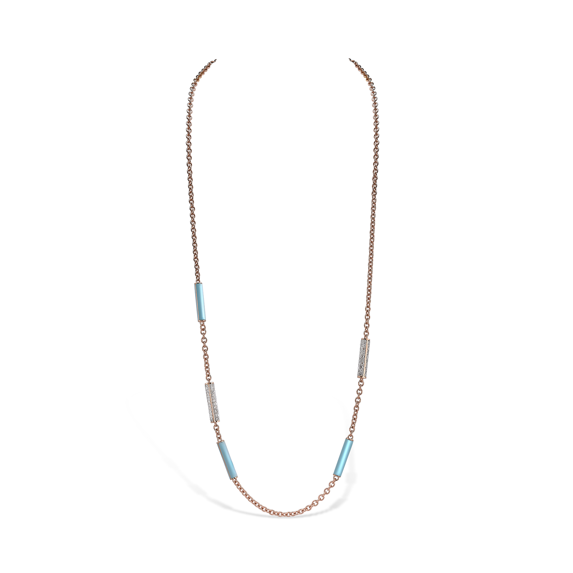 Rose Gold Turquoise and Diamond Necklace Brilliant Cut, Pavé Set_1