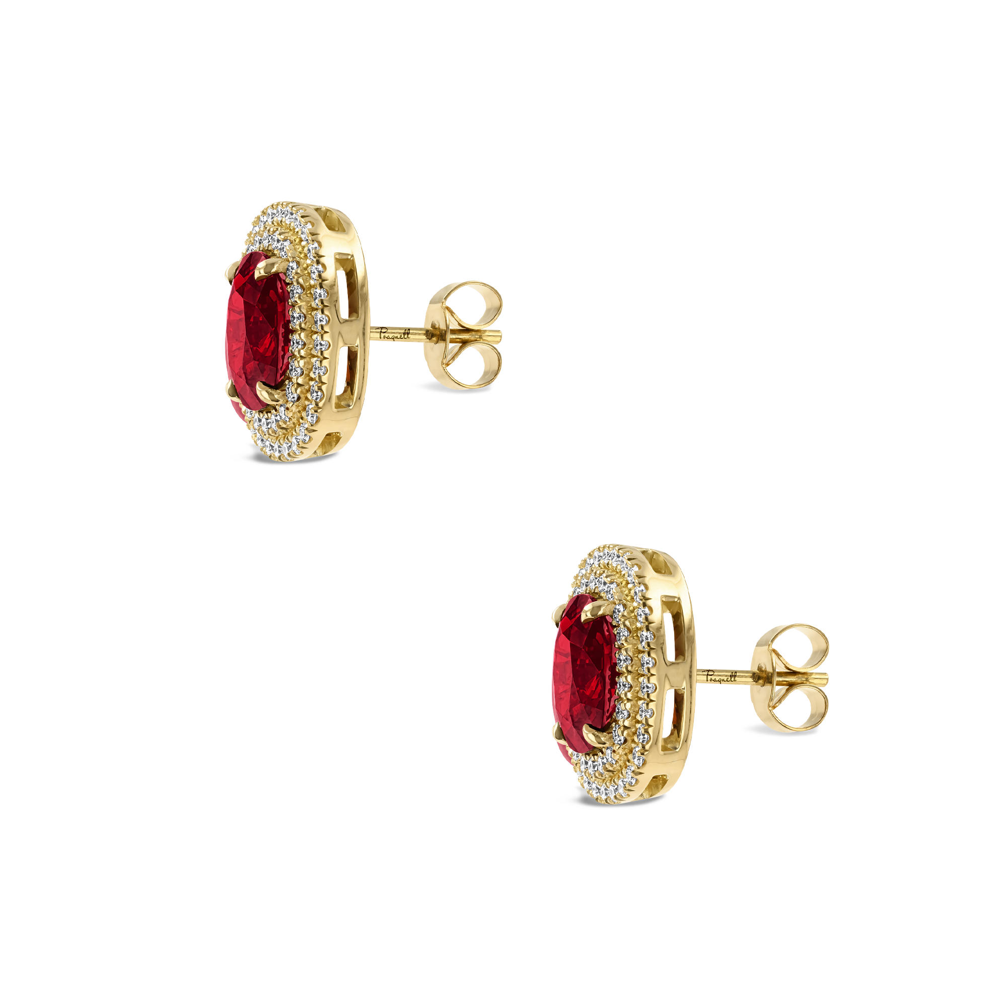 Mozambique Ruby Cluster Earrings with Diamond Halo Oval Cut, Four Claw Set_2