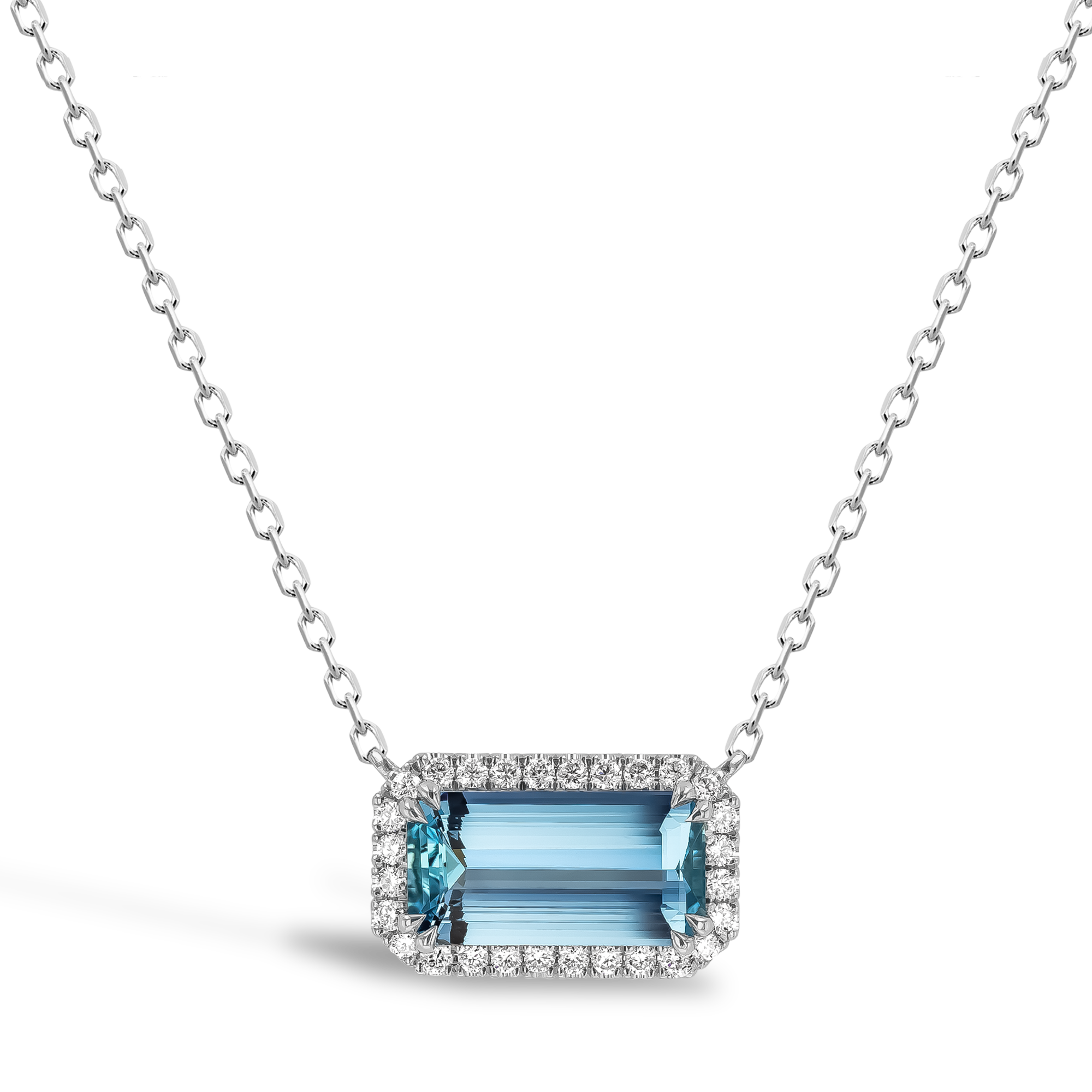 Emerald Cut 2.07ct Lukusuzi Aquamarine and Diamond Pendant Emerald Cut, Claw Set_1