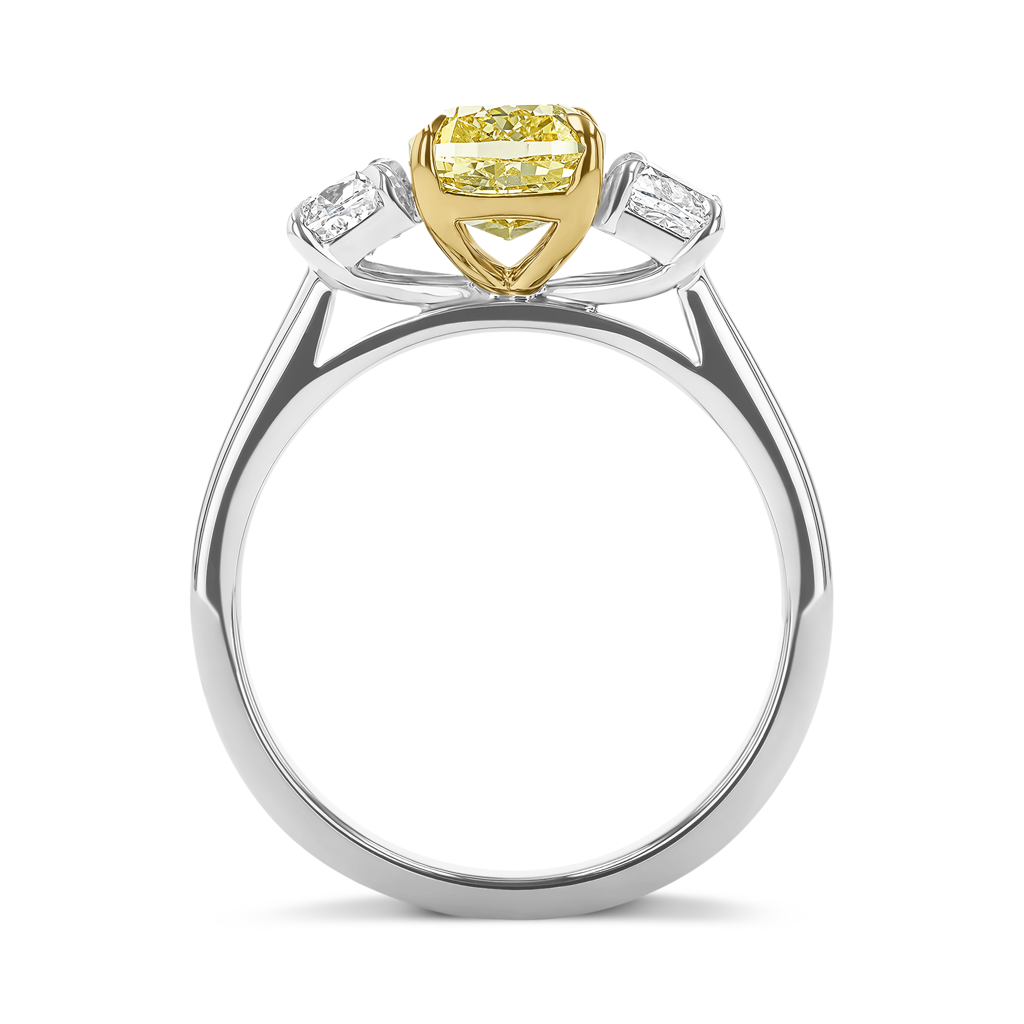 Cushion Cut 1.66ct Fancy Yellow Diamond Three Stone Ring Cushion modern cut, Claw set_3